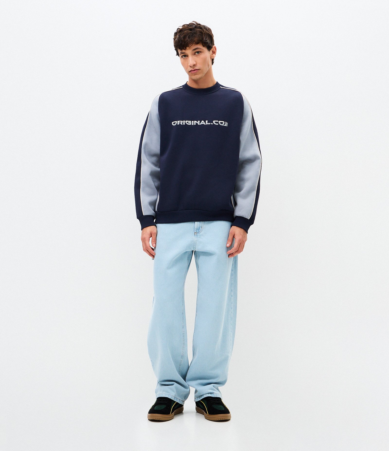Blusão Masculino Moletom Boxy com Piping Contrastante Azul 2