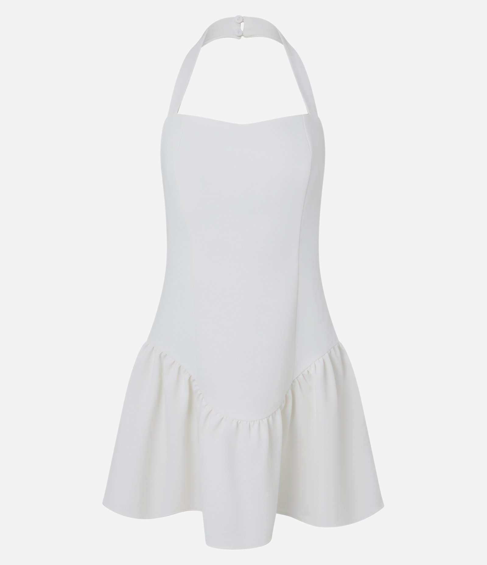 Vestido Curto em Alfaiataria com Decote U e Babado na Barra Branco 1