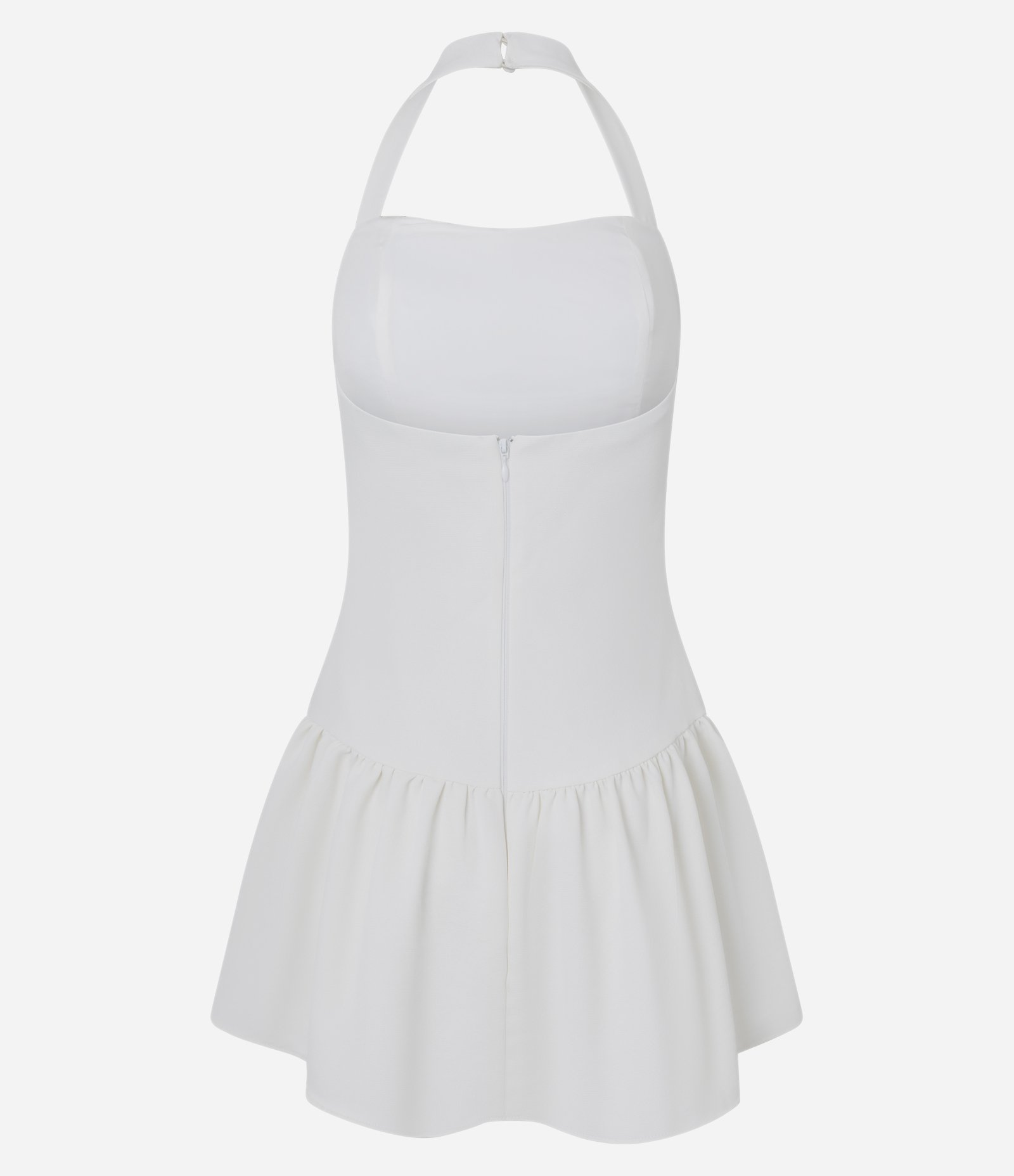 Vestido Curto em Alfaiataria com Decote U e Babado na Barra Branco 2