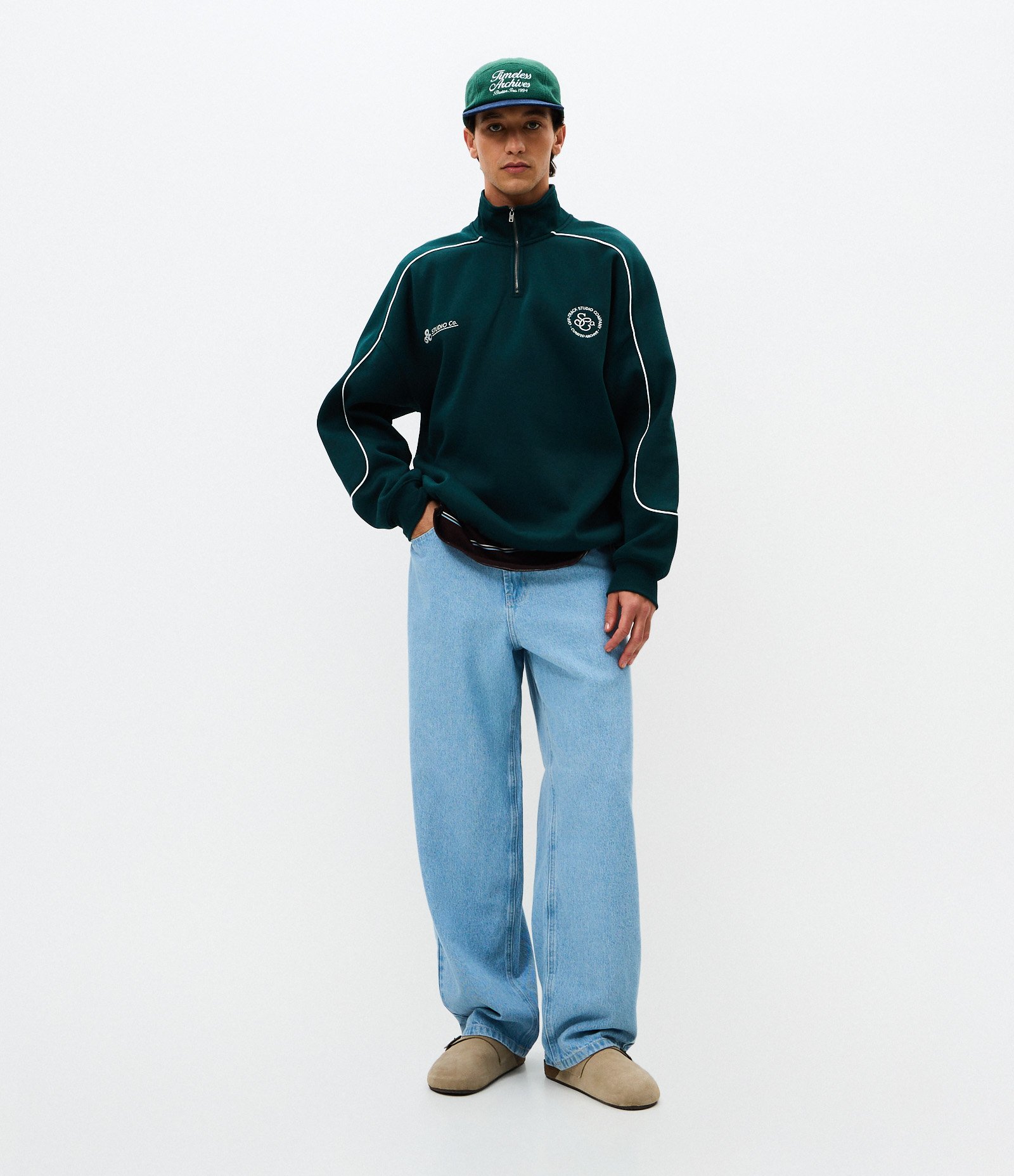 Casaco Masculino Moletom Esportivo Half Zíper Boxy Verde 2