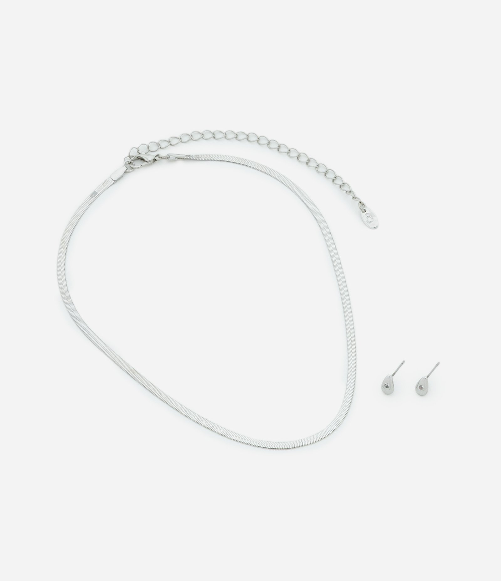 Conjunto de Colar Curto Fita Italiana e Brinco Gota Prata 2