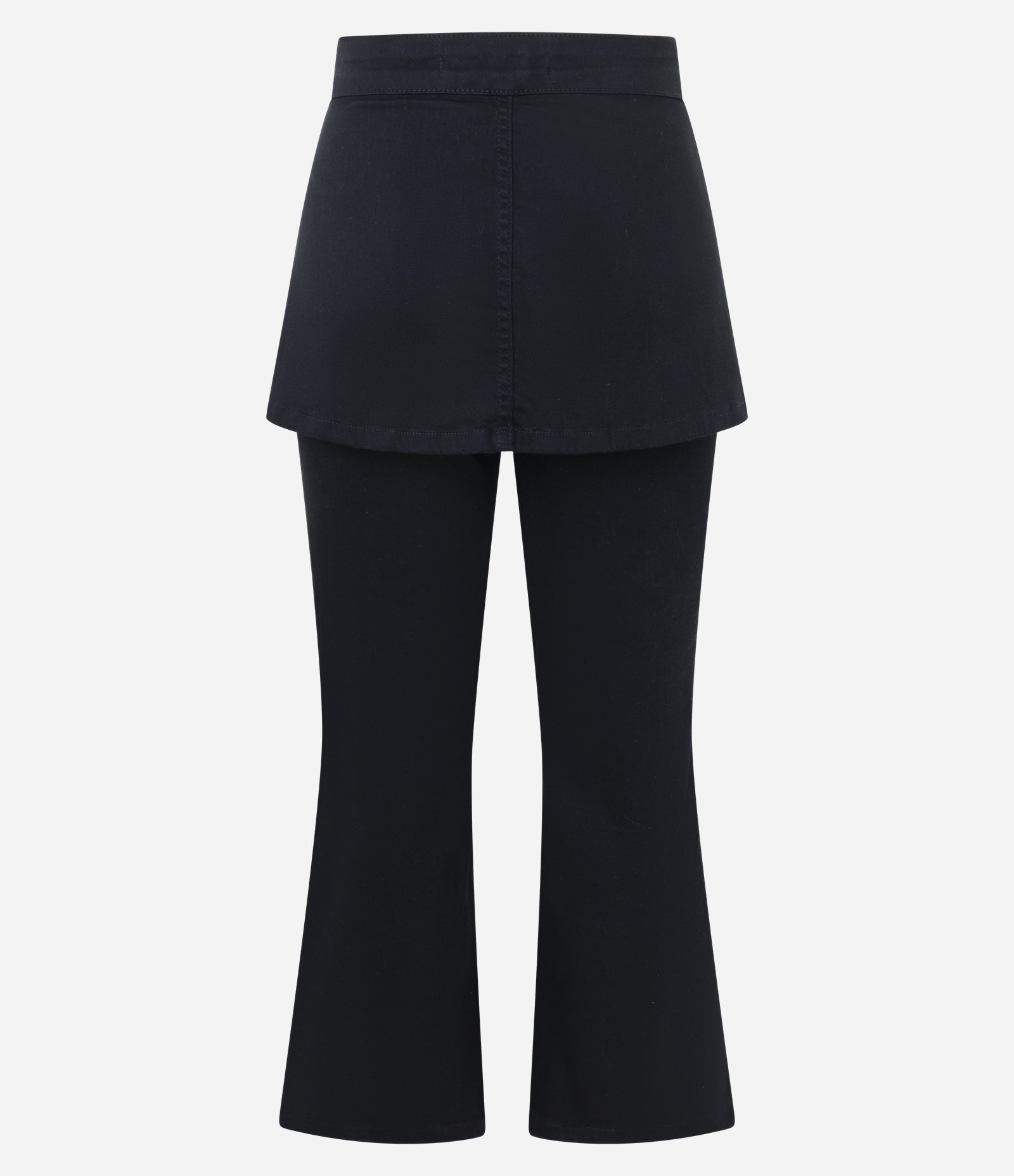 Calça Cropped em Jeans com Saia Sobreposta Preto 2