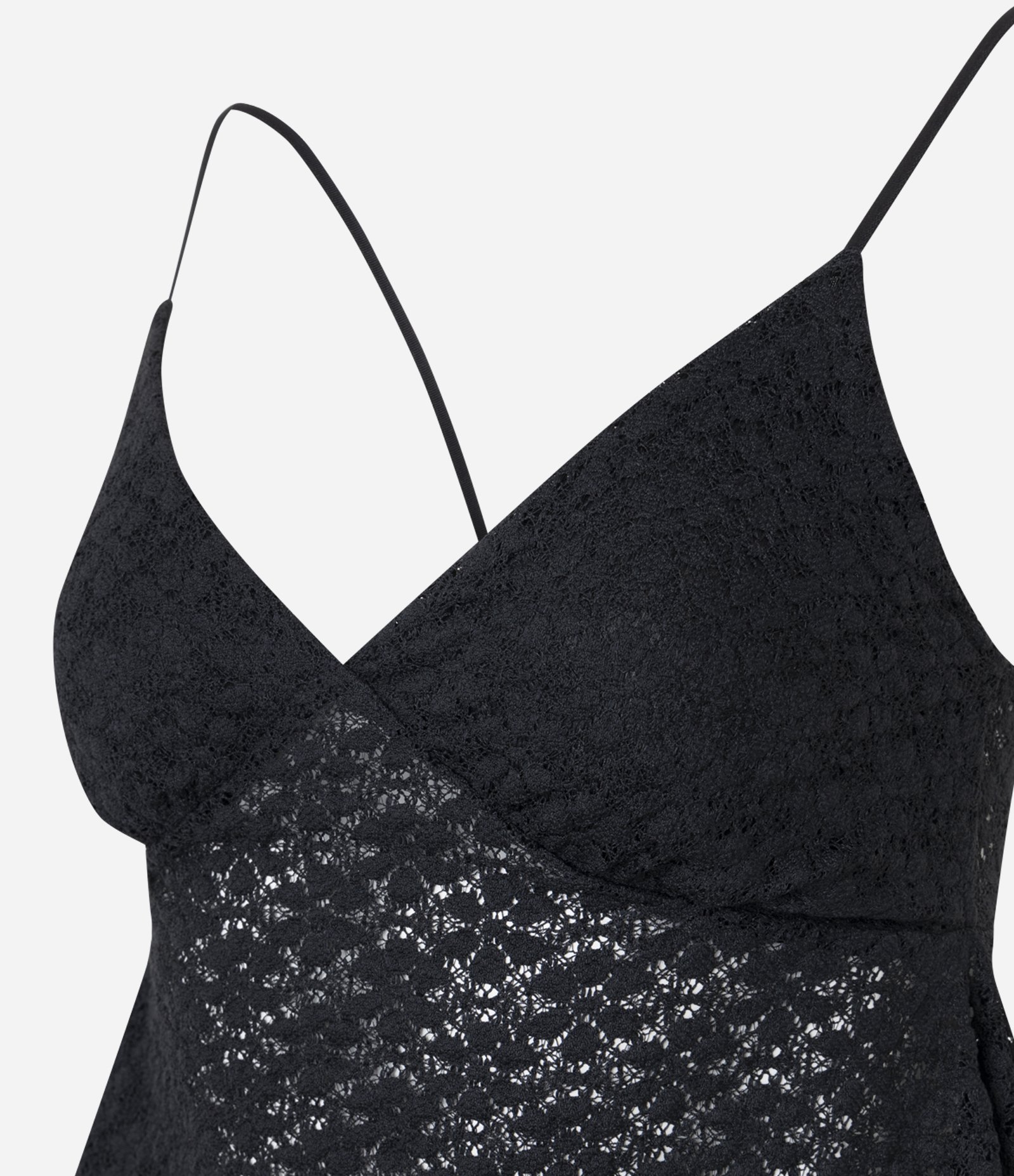 Blusa de Alcinha em Renda com Pontas Assimétricas Preto 2