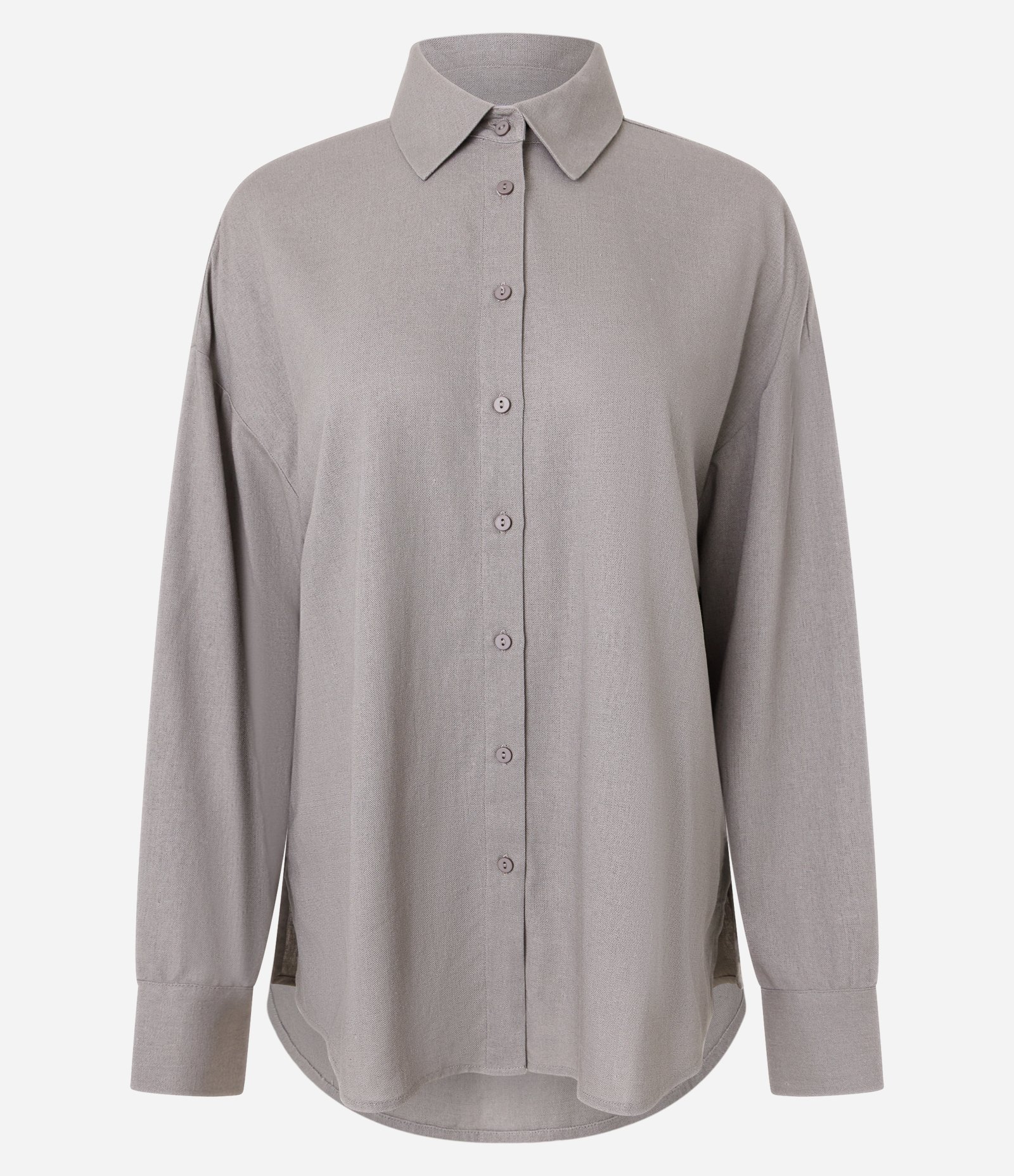 Camisa Alongada em Viscolinho com Botões Cinza 5