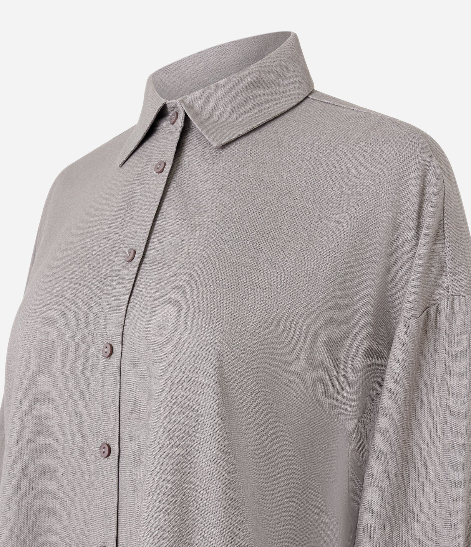 Camisa Alongada em Viscolinho com Botões Cinza 6