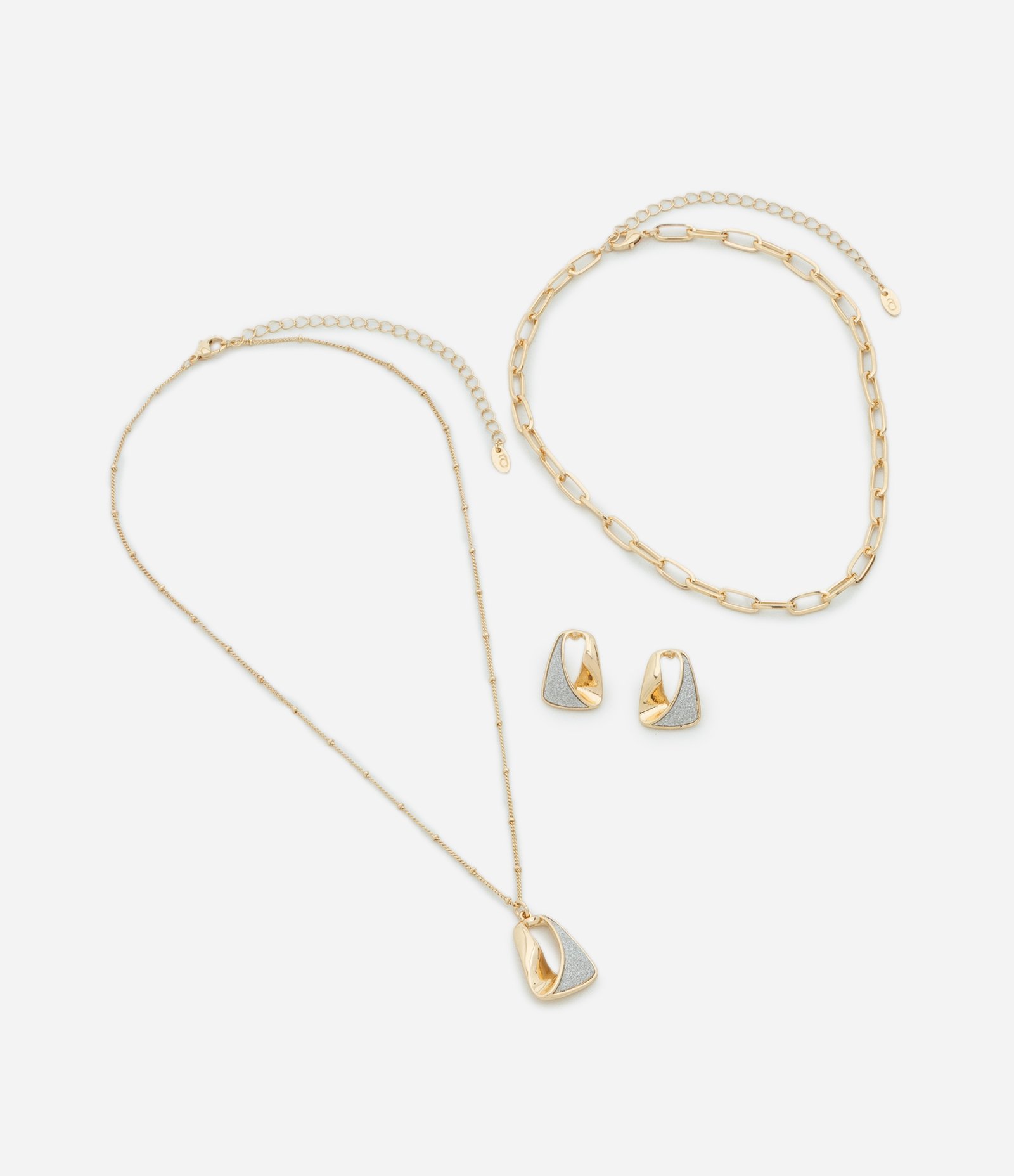 Conjunto de Colar Camadas e Brincos Escultural Dourado 2