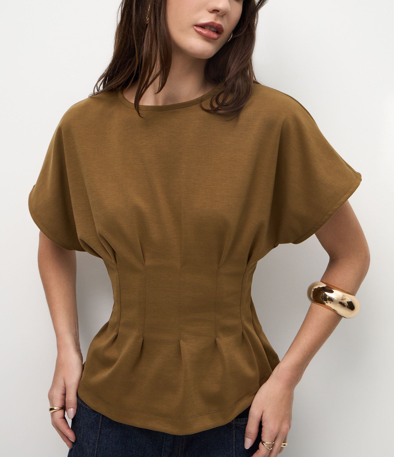 Blusa Peplum Estruturada com Pregas Frontais Verde 4