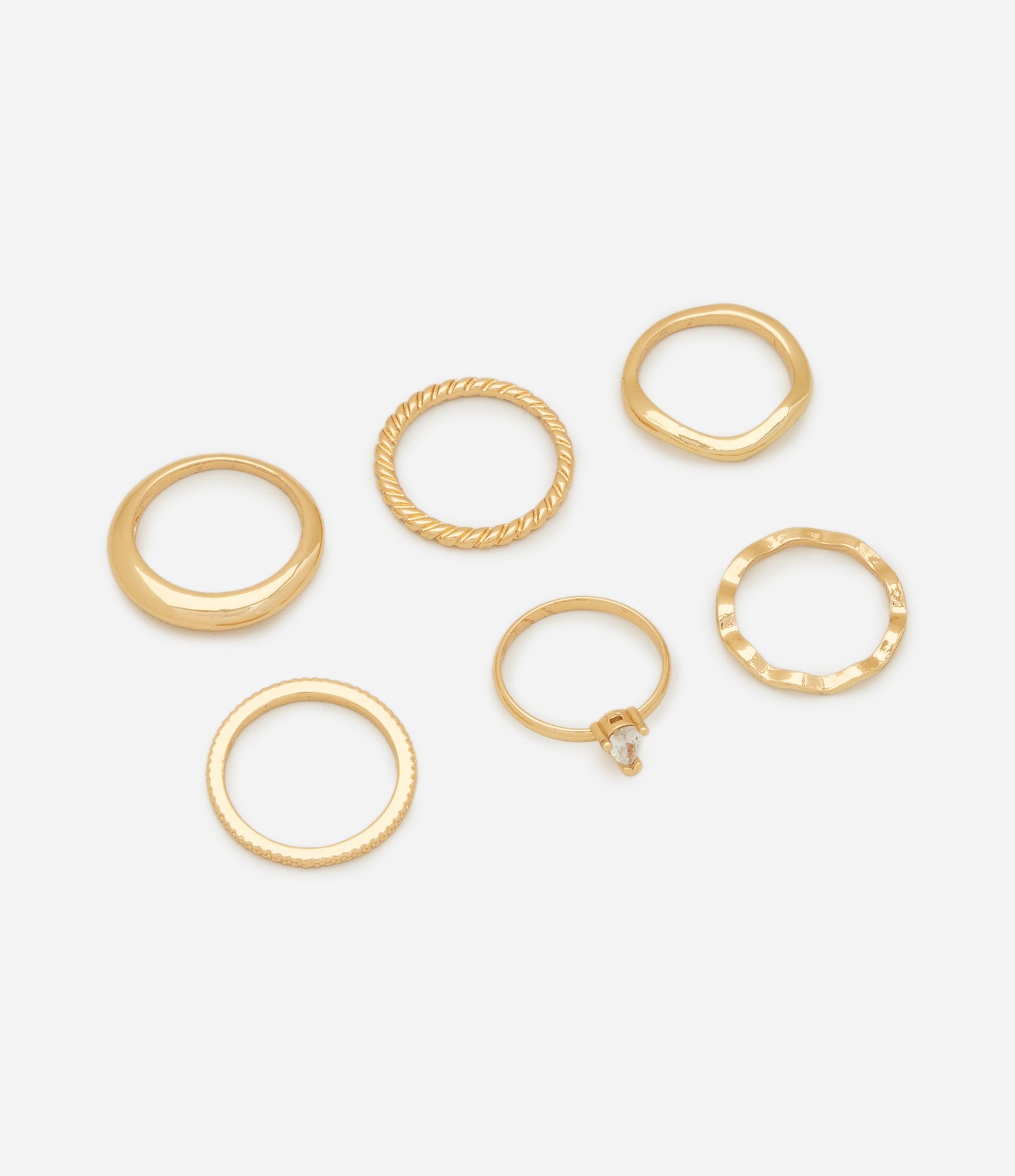Kit 06 Anéis Finos Delicados em Metal Dourado 1