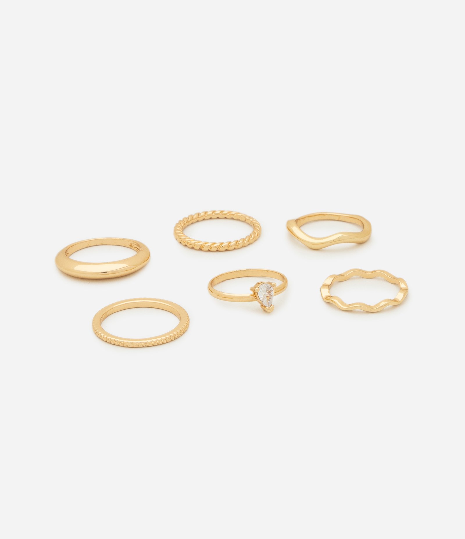 Kit 06 Anéis Finos Delicados em Metal Dourado 2