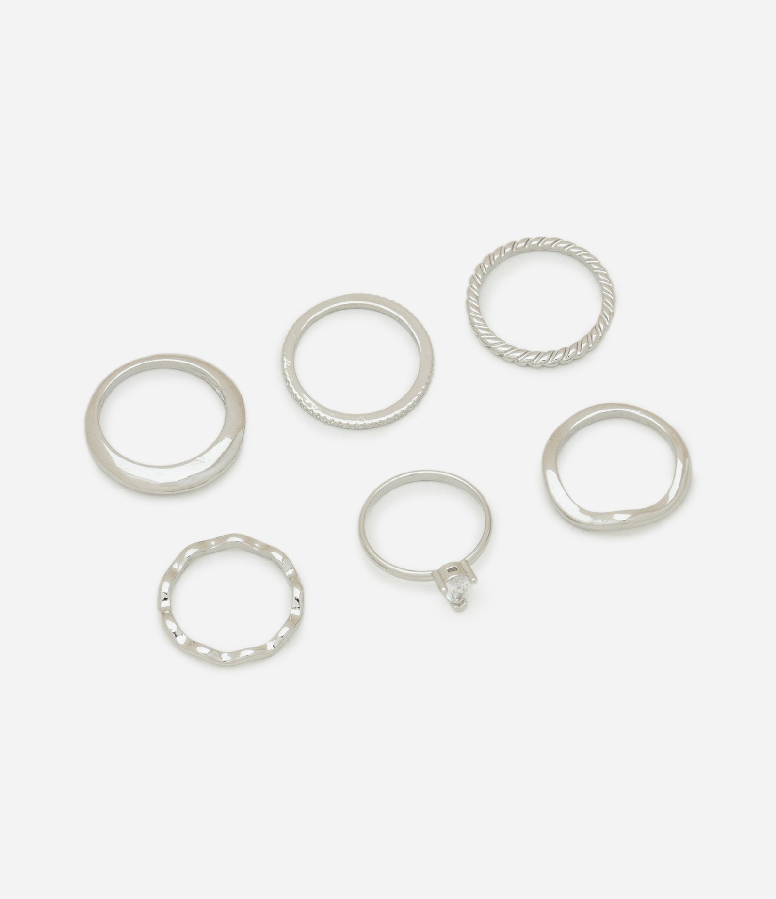 Kit 06 Anéis Delicados com Texturas Variadas Prata 1