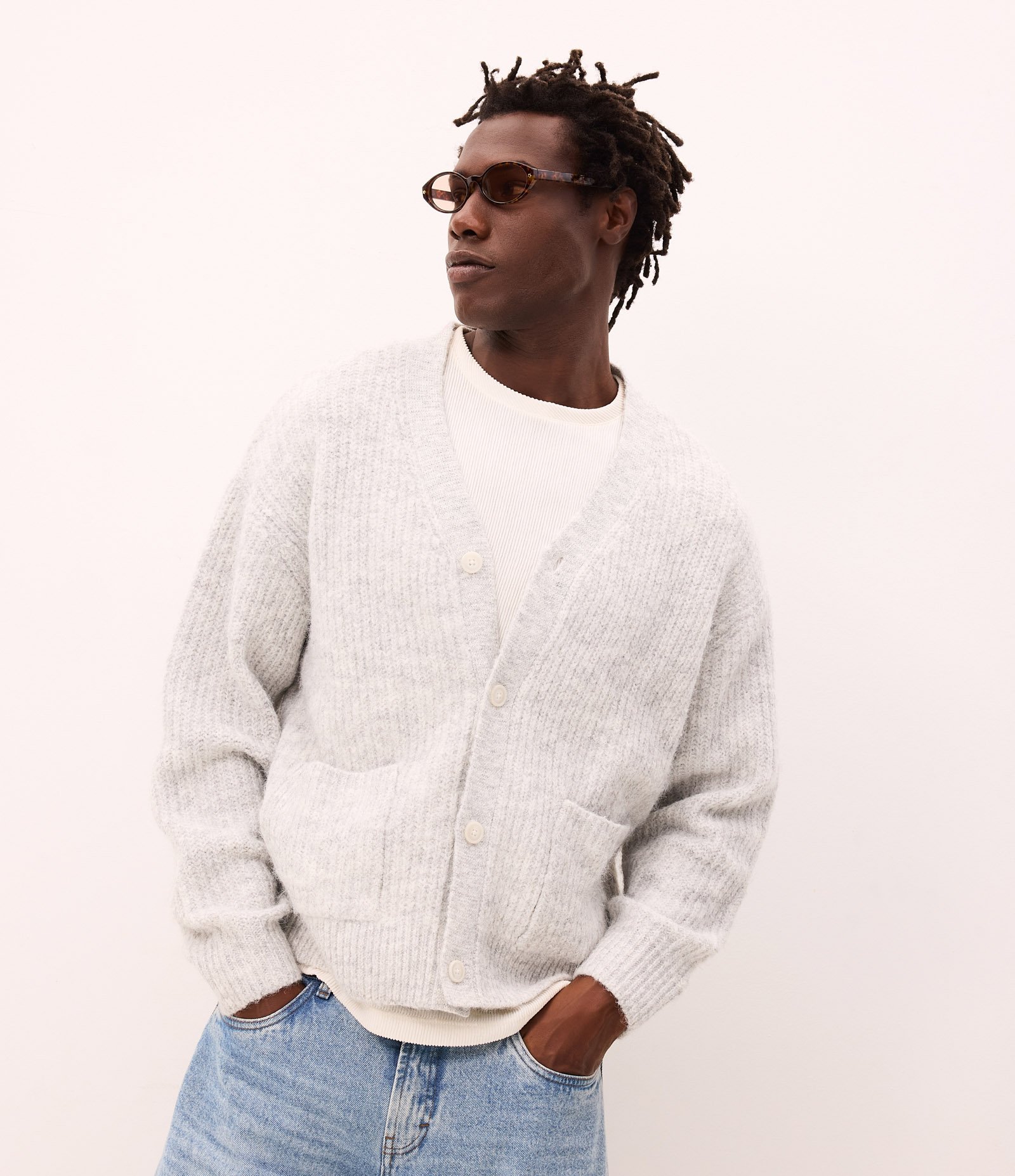 Cardigan Boxy Listrado Gradiente Cinza 1