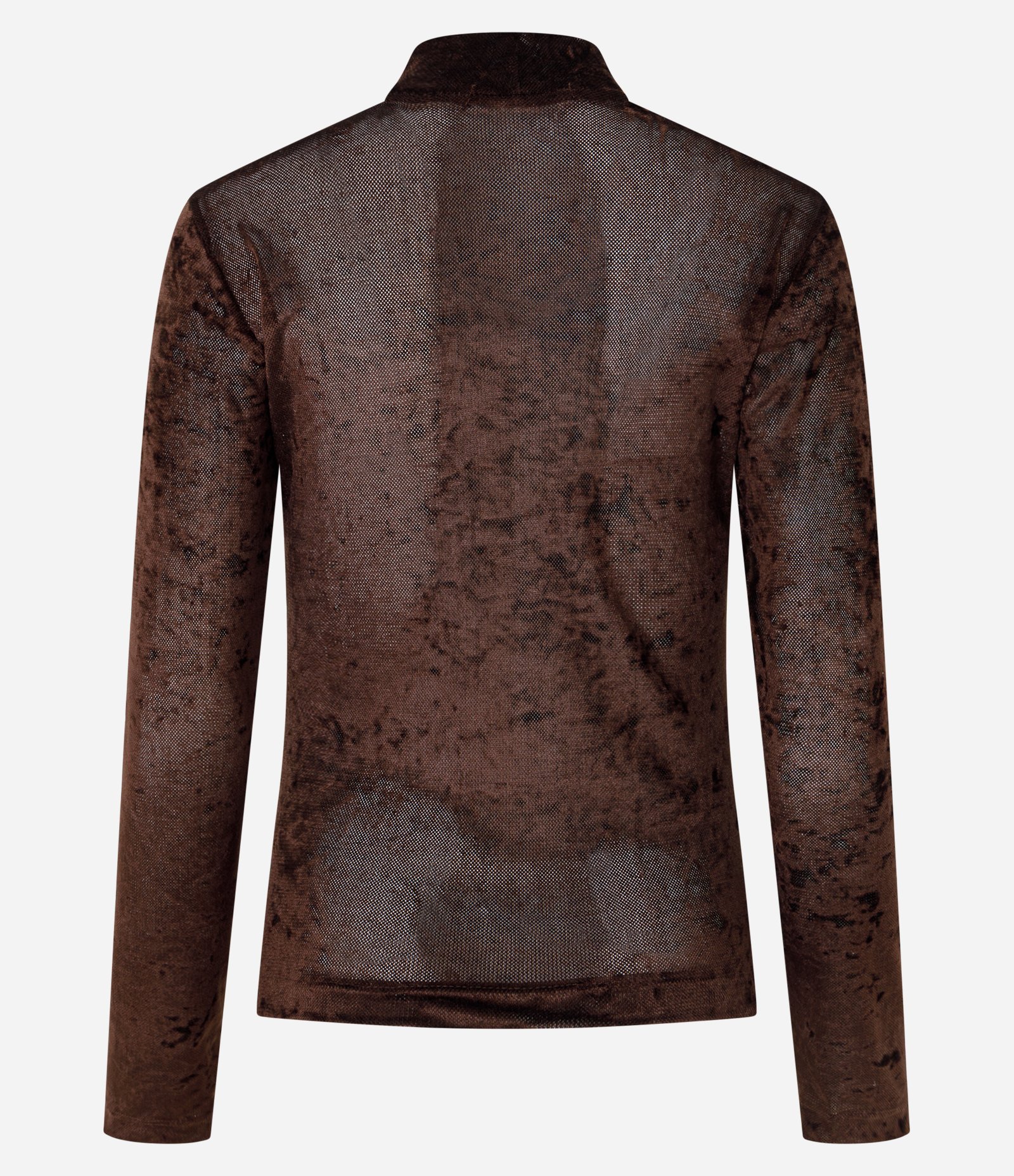 Blusa Manga Longa em Tule Aveludado com Gola Alta Marrom 7