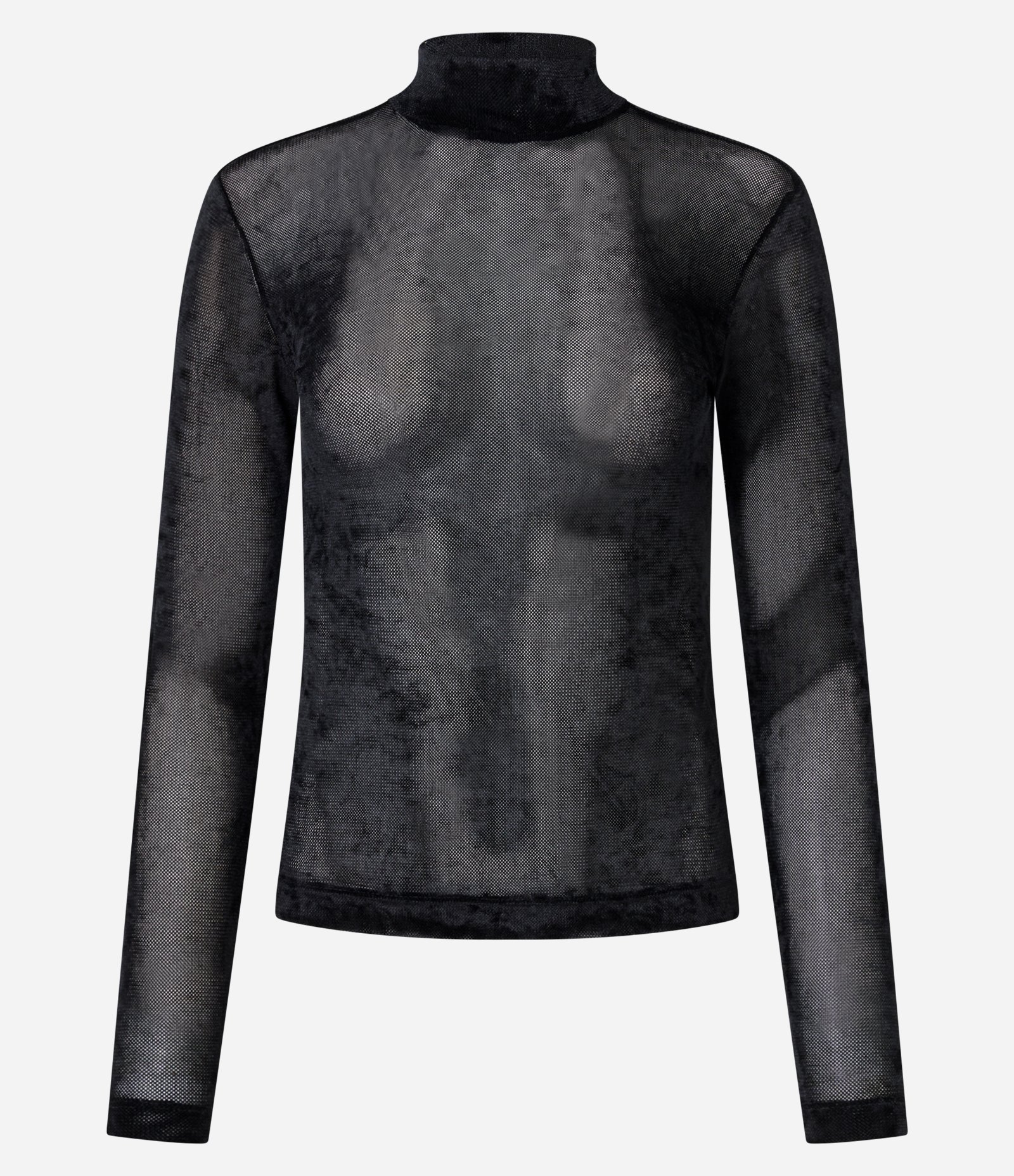 Blusa Manga Longa em Tule Aveludado com Gola Alta Preto 5