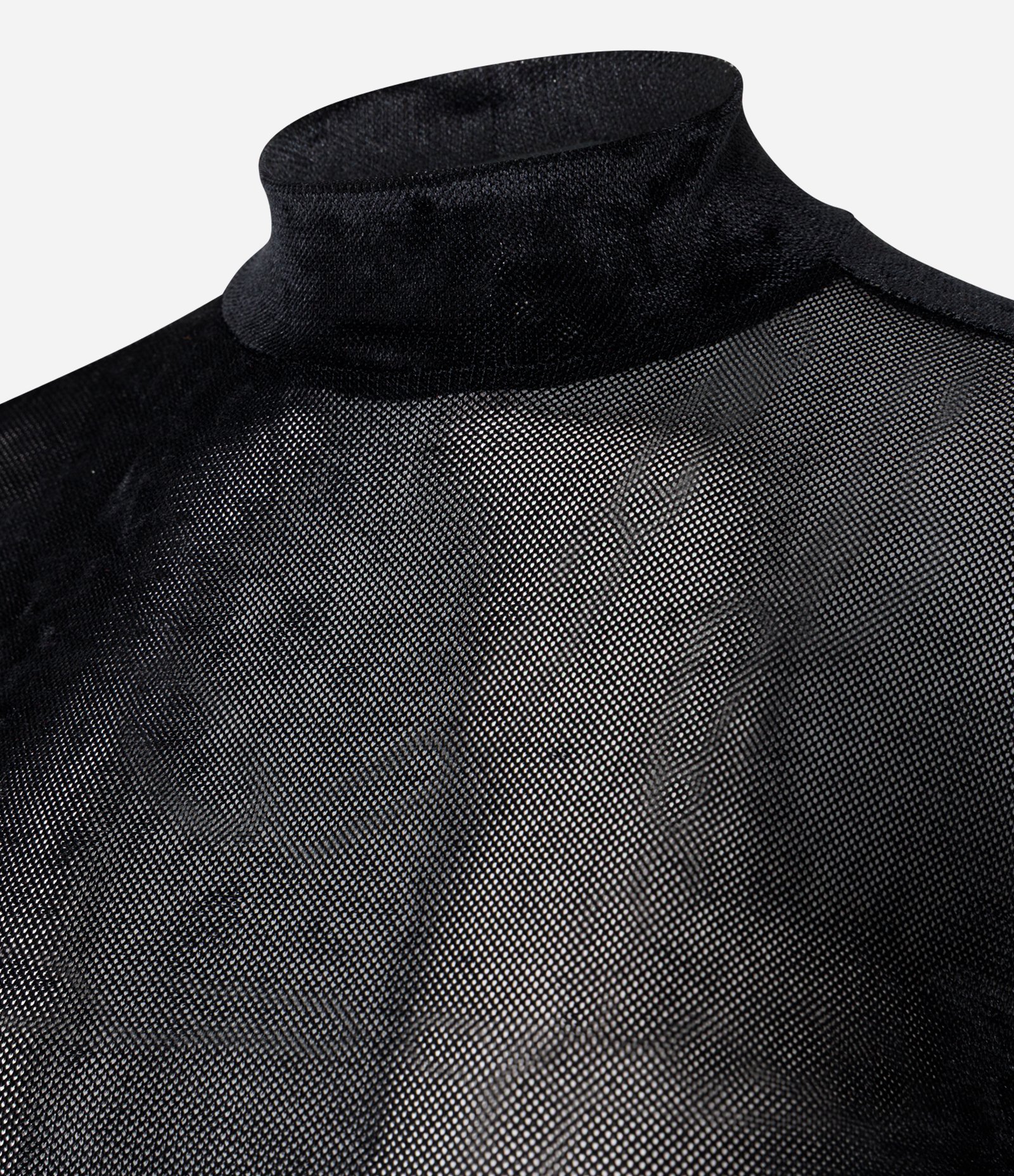 Blusa Manga Longa em Tule Aveludado com Gola Alta Preto 6