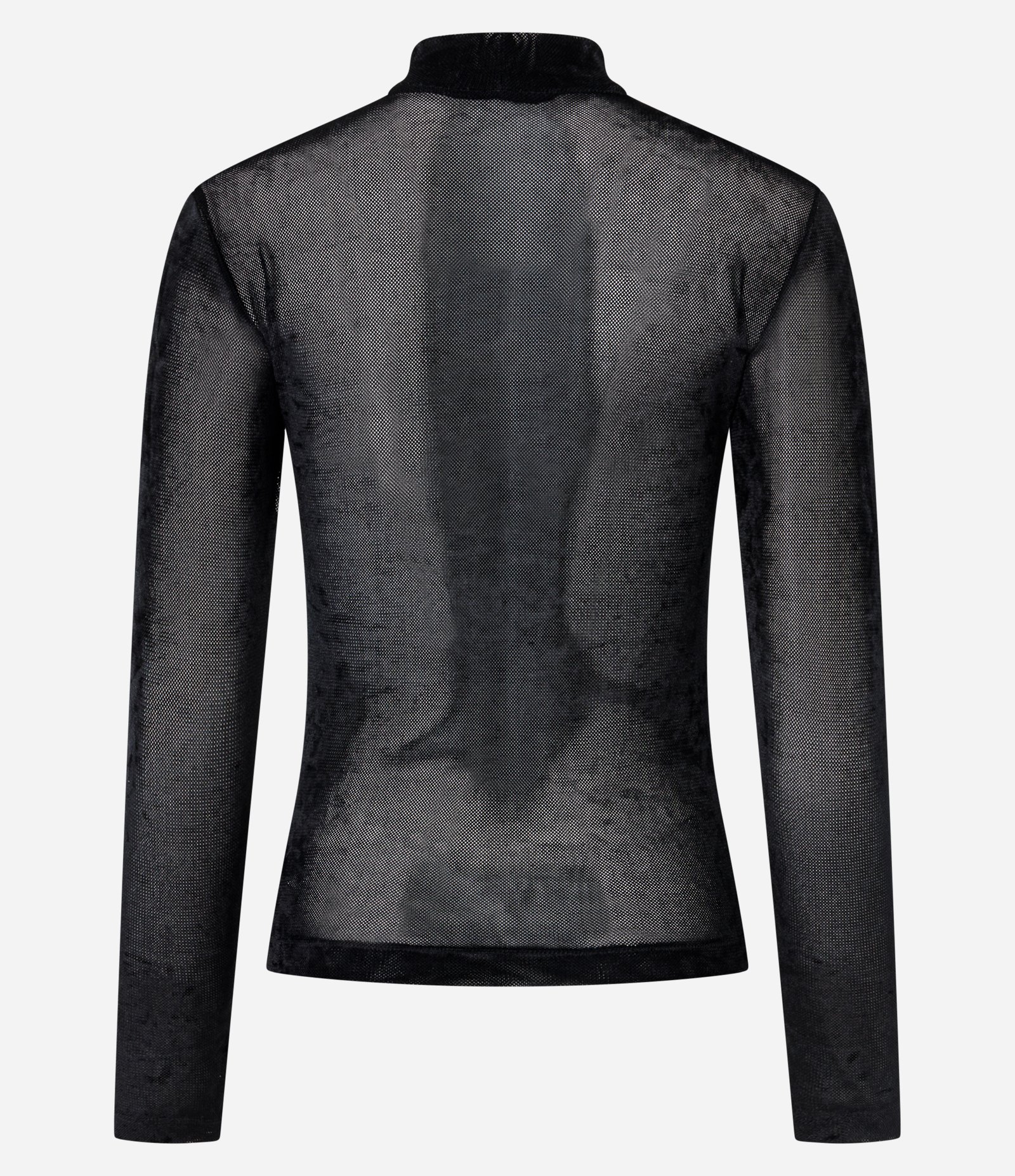 Blusa Manga Longa em Tule Aveludado com Gola Alta Preto 7