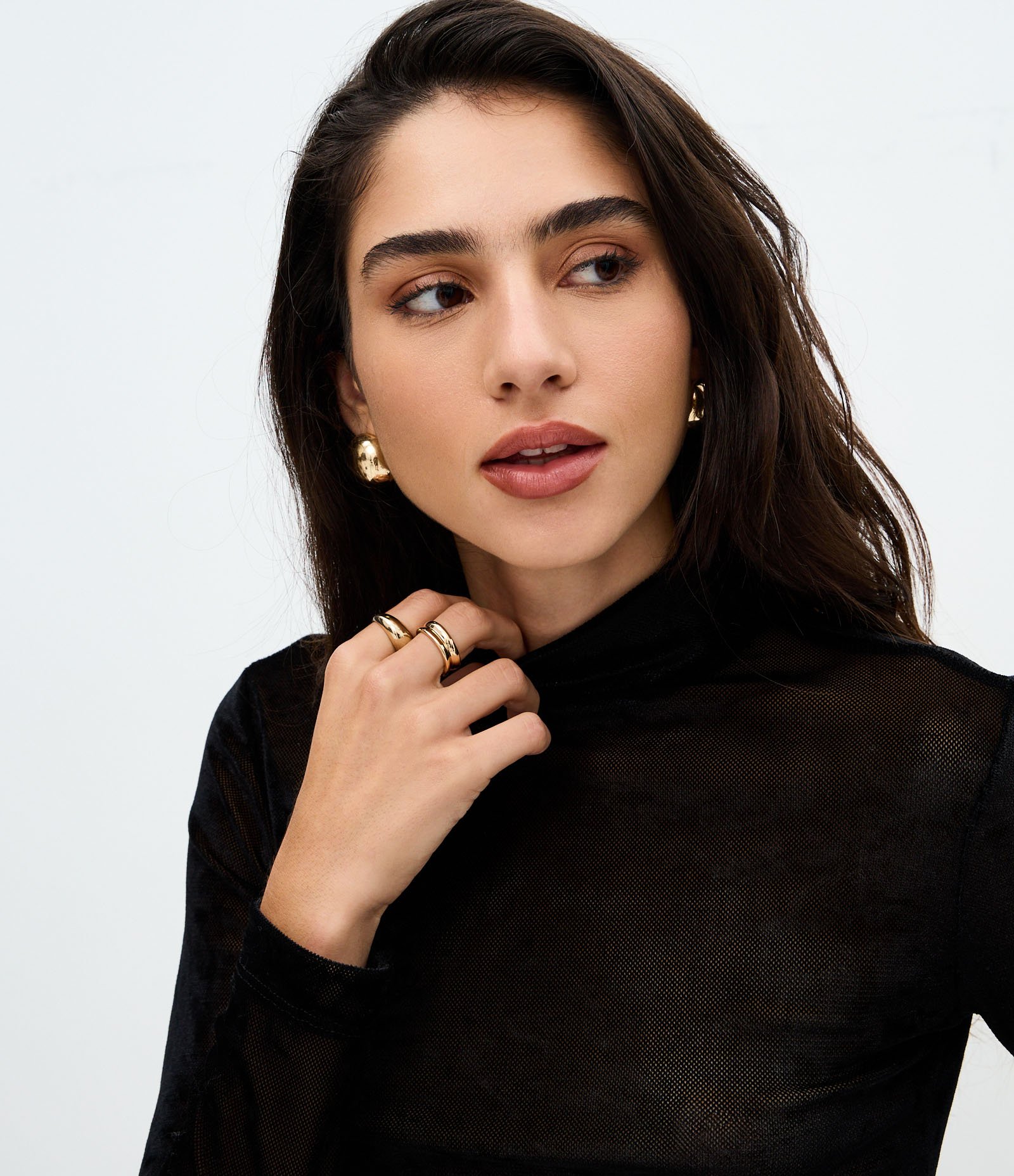 Blusa Manga Longa em Tule Aveludado com Gola Alta Preto 3