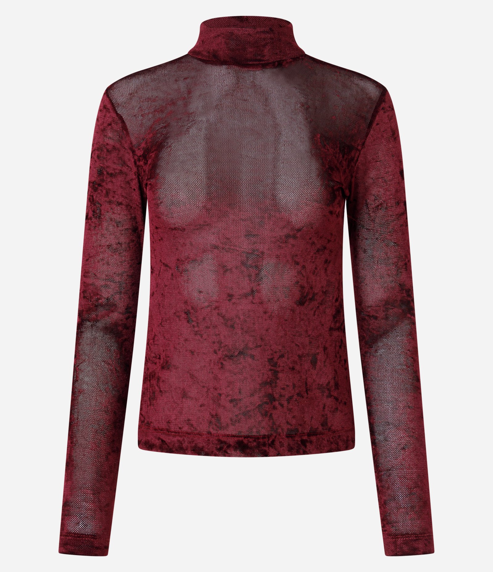 Blusa Manga Longa em Tule Aveludado com Gola Alta Vermelho 4