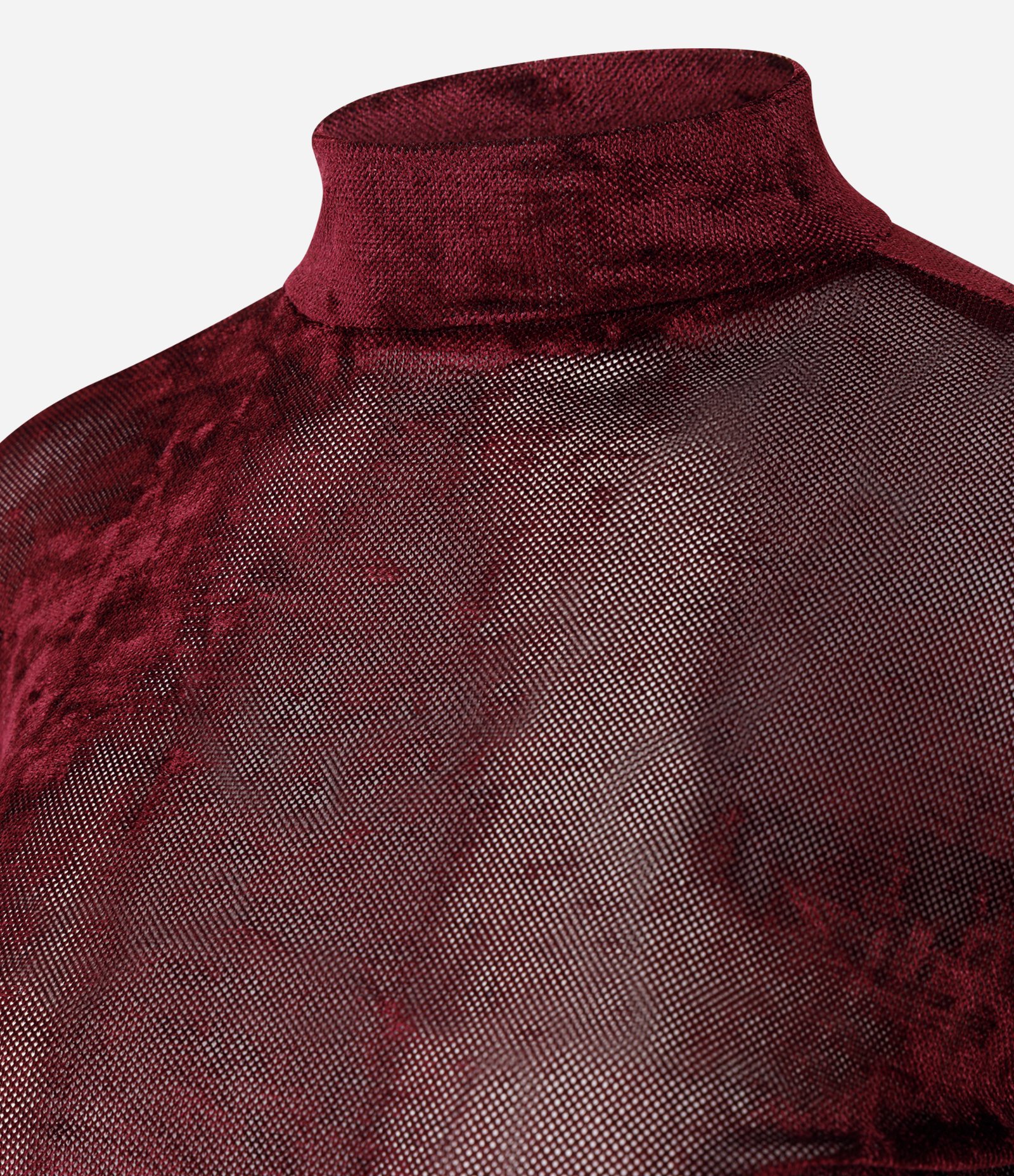 Blusa Manga Longa em Tule Aveludado com Gola Alta Vermelho 5