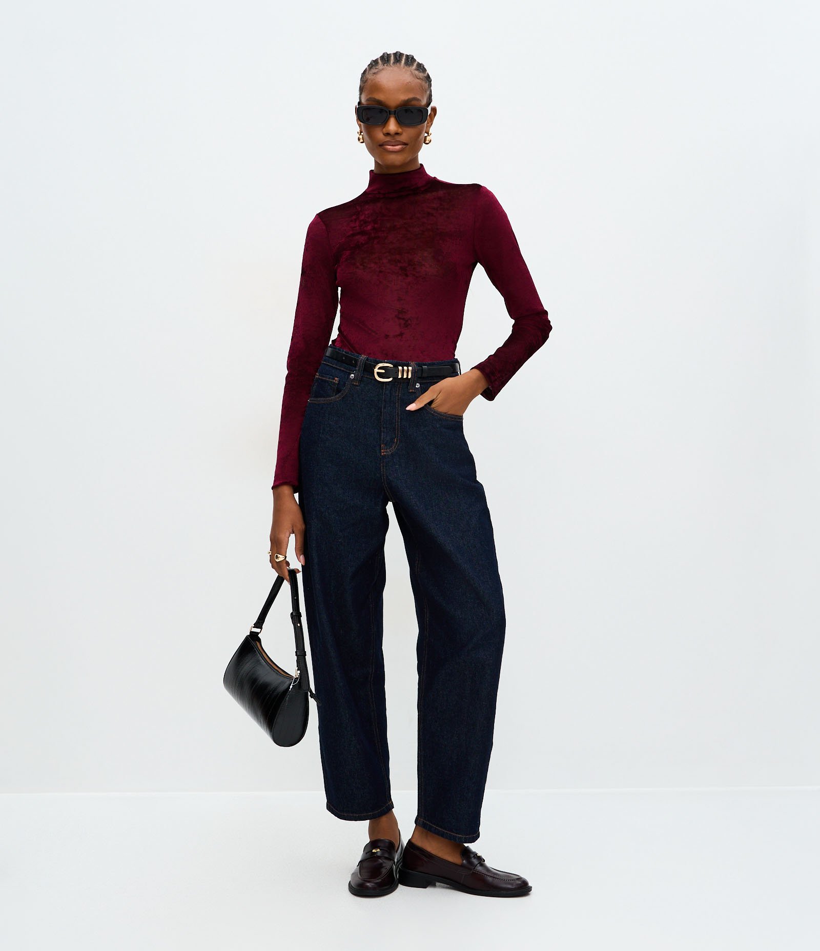 Blusa Manga Longa em Tule Aveludado com Gola Alta Vermelho 2