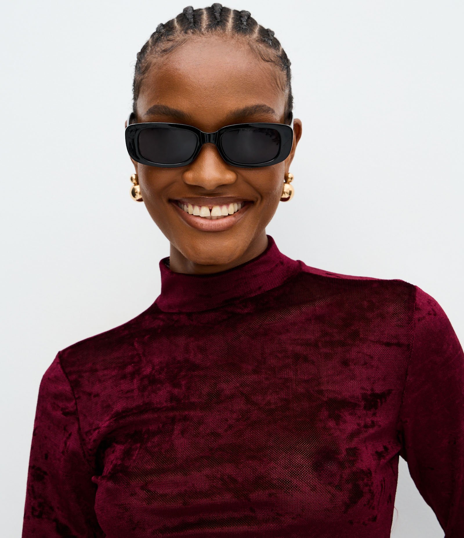 Blusa Manga Longa em Tule Aveludado com Gola Alta Vermelho 3