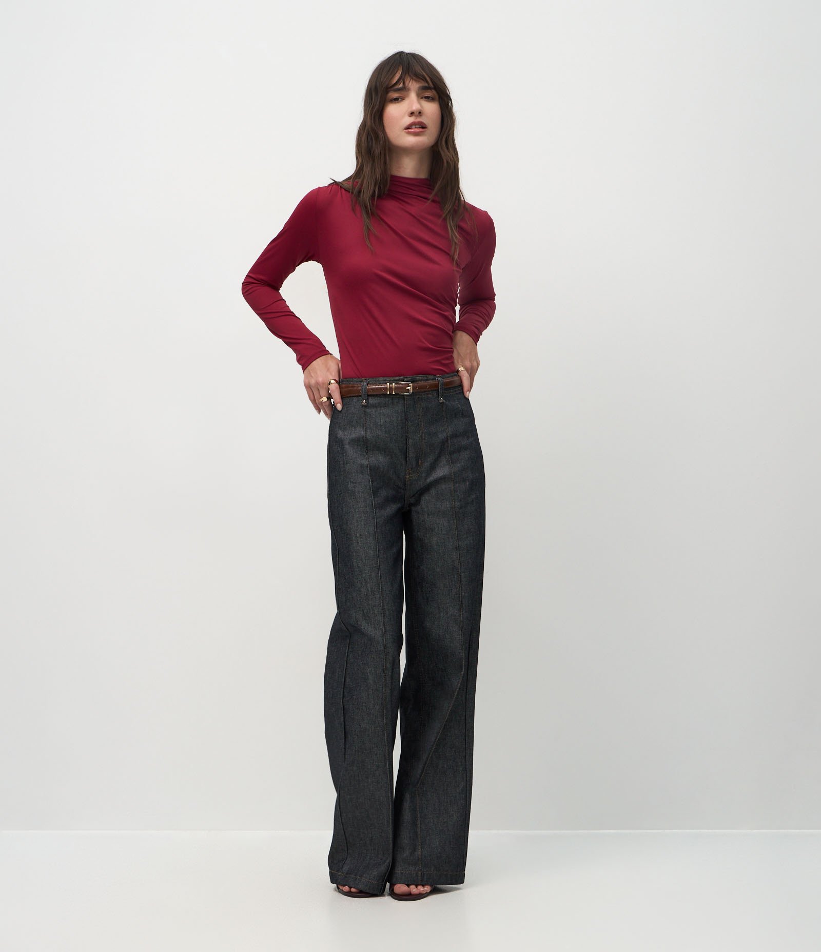Body em Poliamida com Manga Longa e Franzidos Vermelho 2