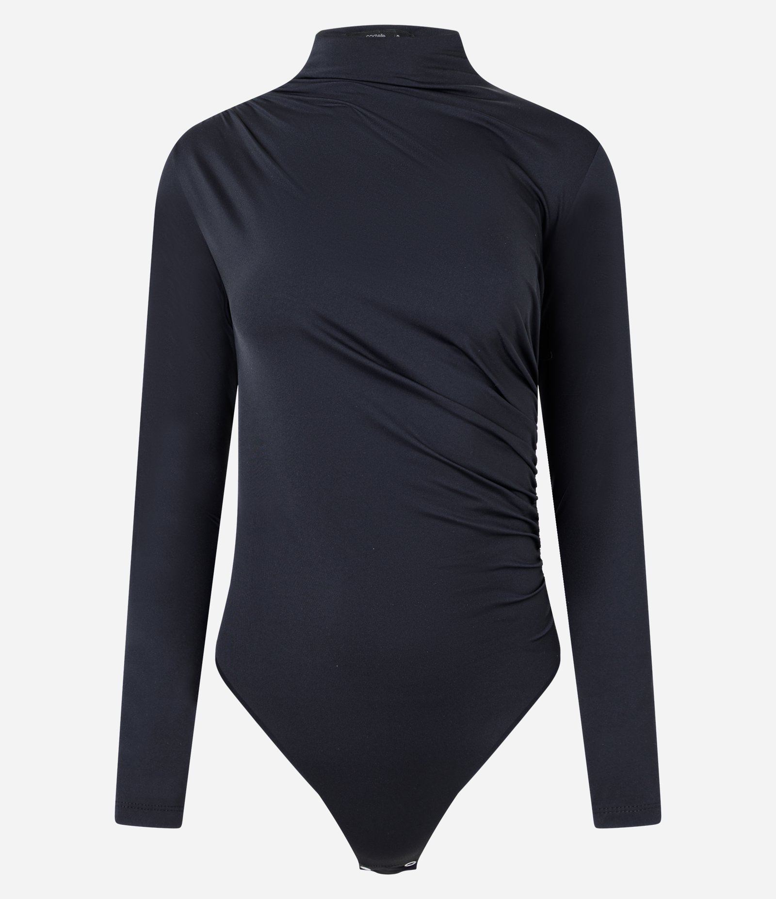 Body em Poliamida com Manga Longa e Franzidos Preto 1