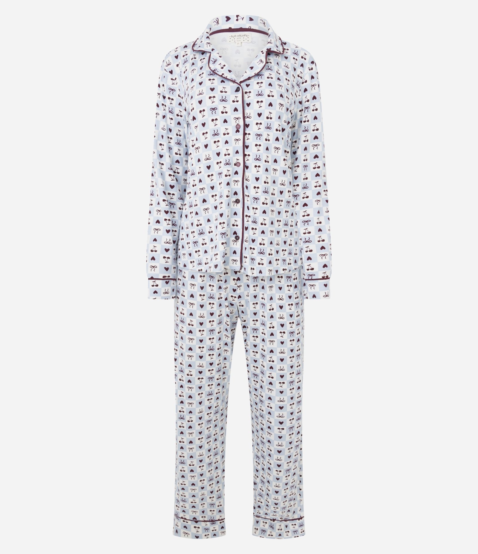 Pijama Longo Americano em Viscolycra com Estampa Cerejas Multicores 1