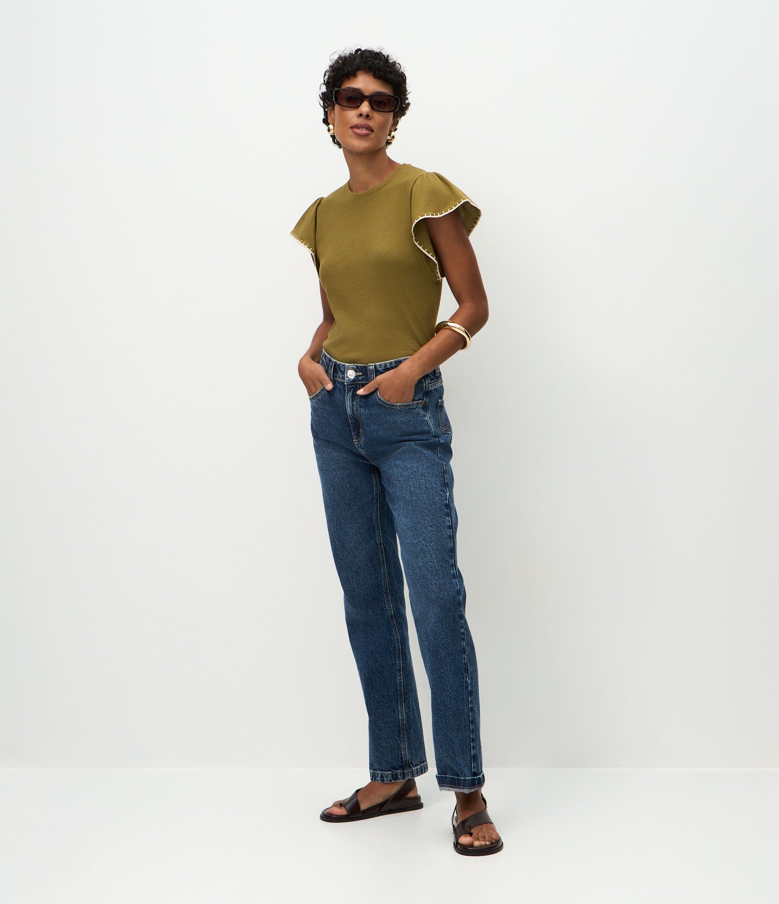 Blusa Manga Curta Texturizada com Bordado nas Mangas Verde 3