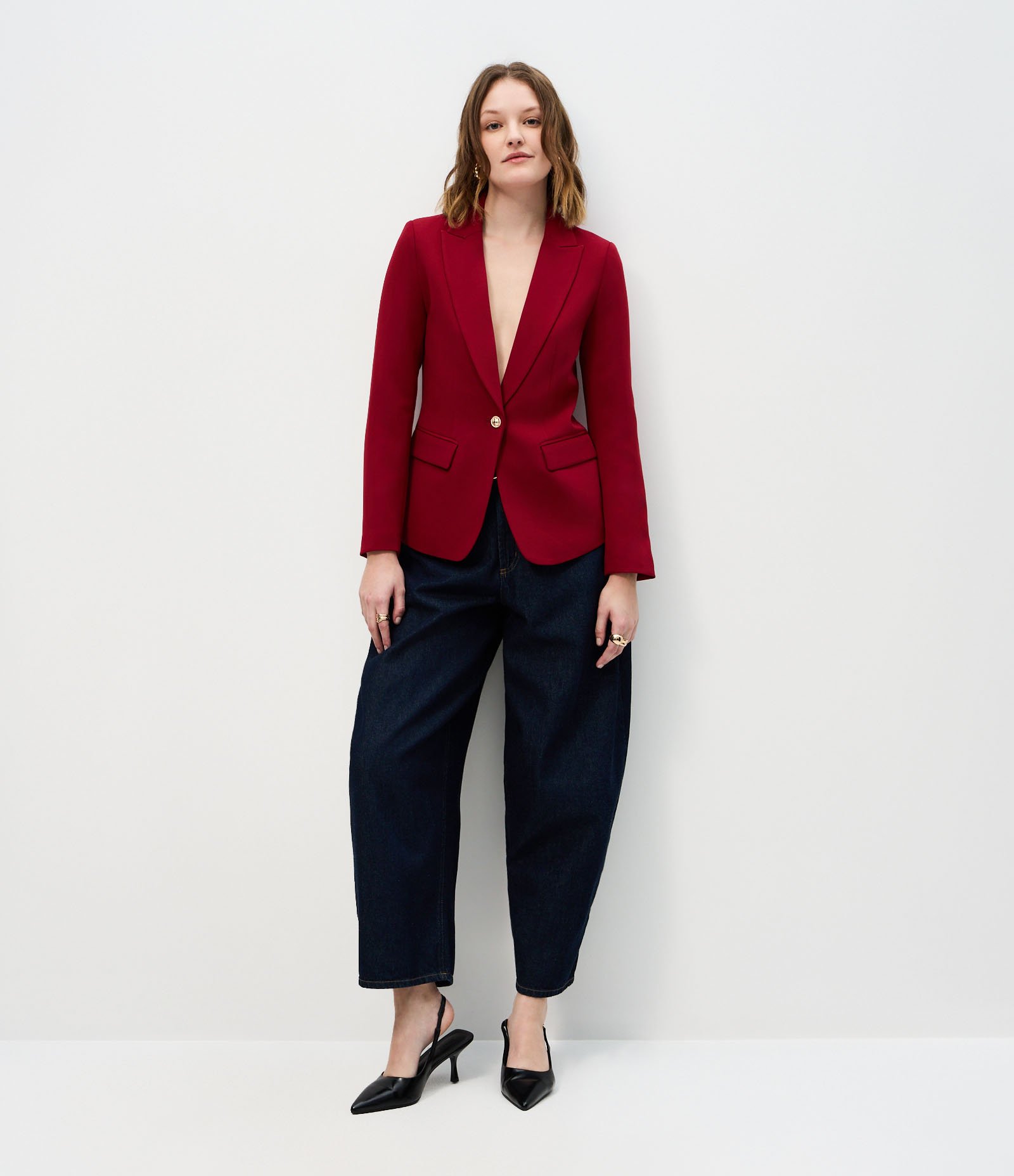 Blazer em Crepe com Botão Único e Bolso com Lapela Vermelho 2
