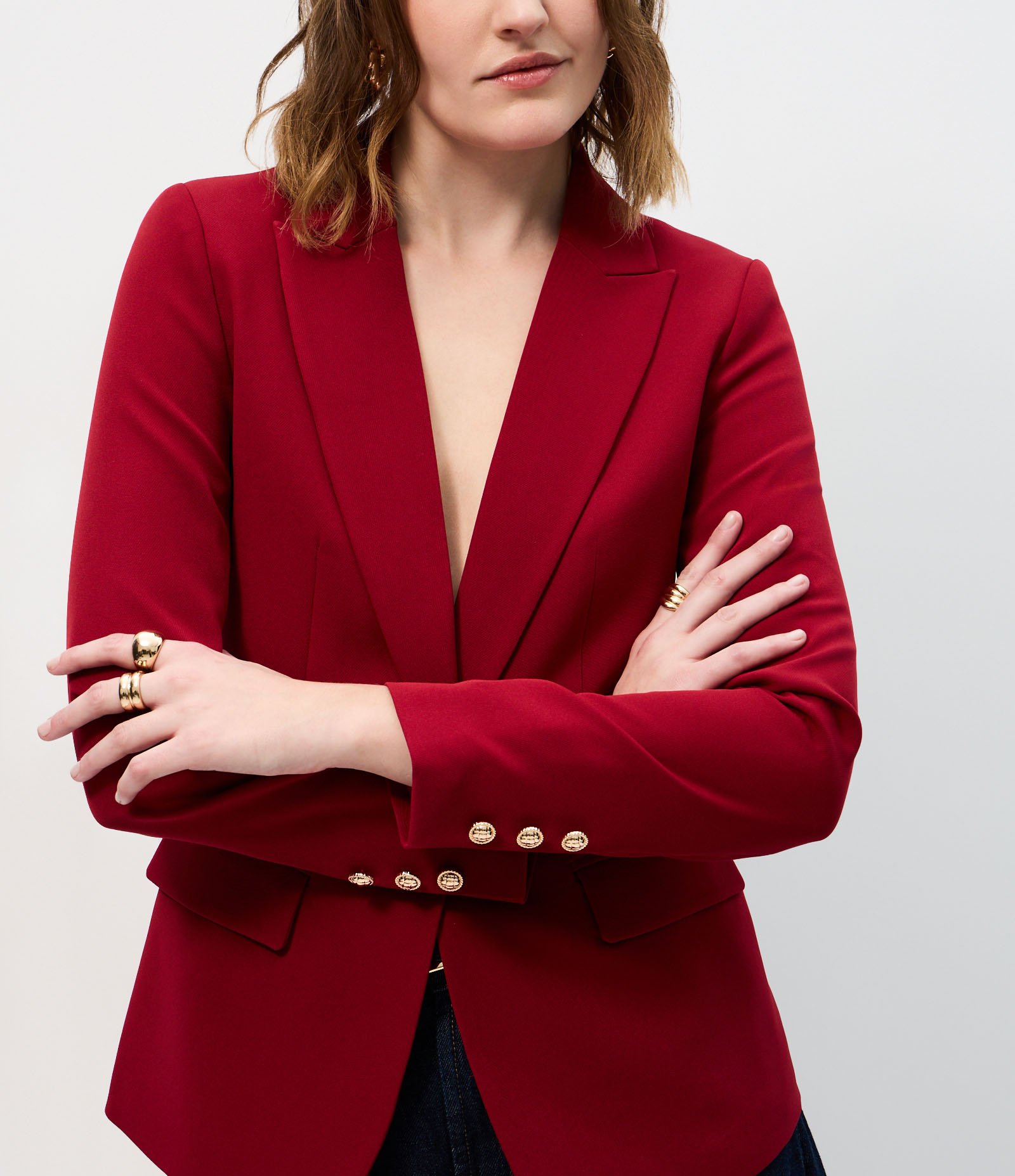 Blazer em Crepe com Botão Único e Bolso com Lapela Vermelho 4