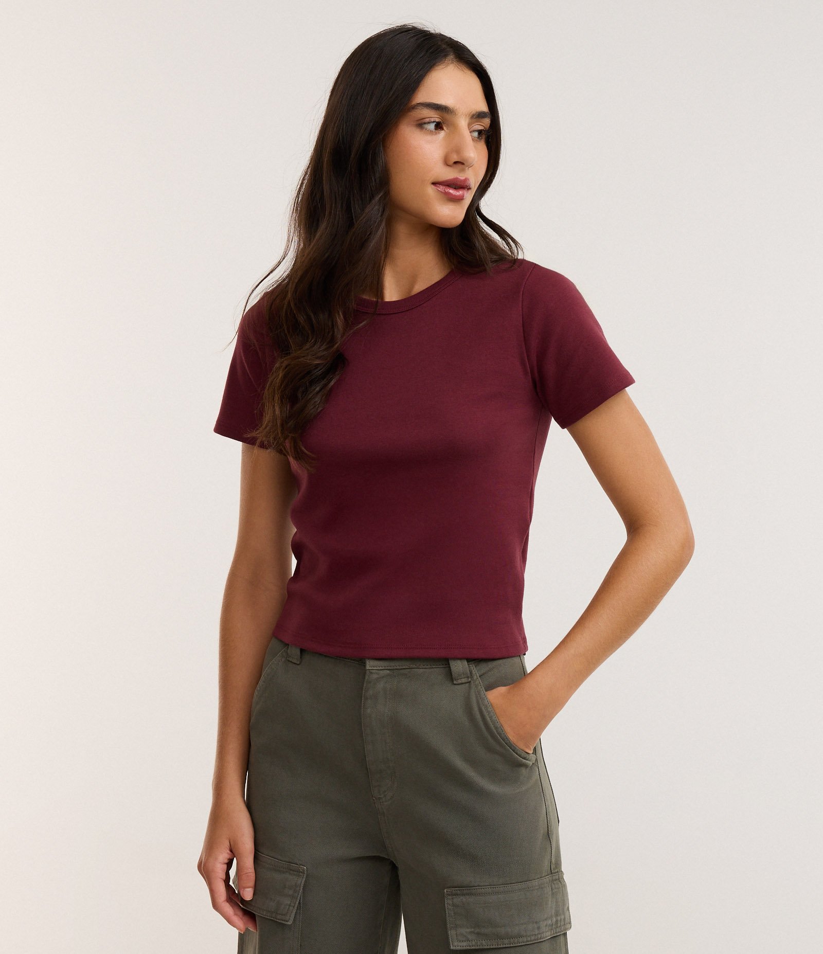 Blusa Baby Look Básica em Algodão Bordô 1