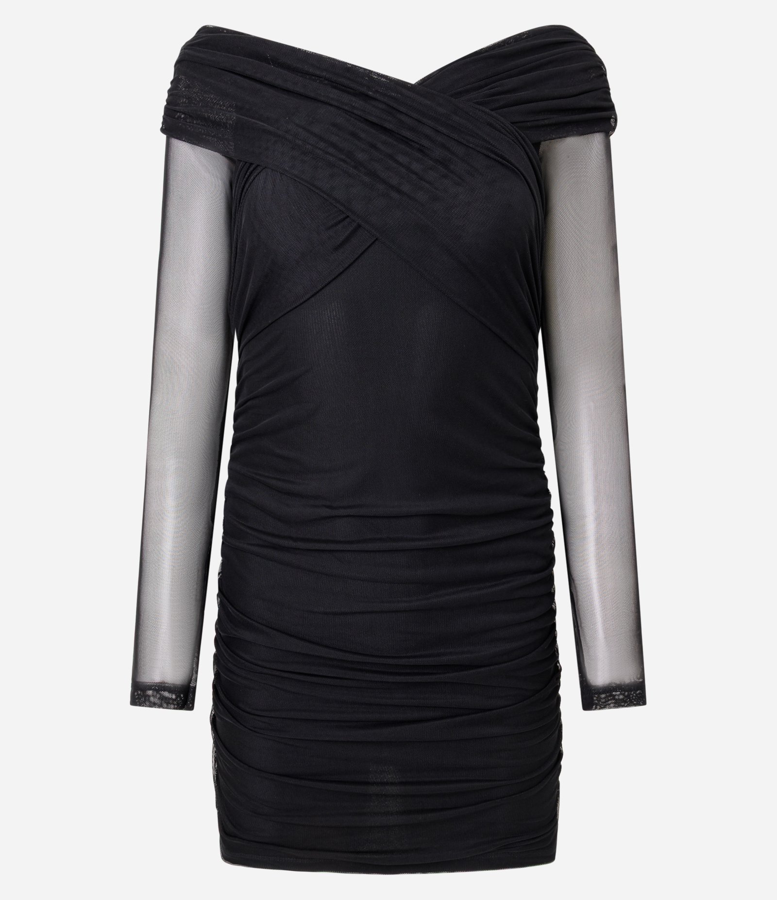 Vestido em Tule com Decote Ombro e Ombro Transpassado Preto 1