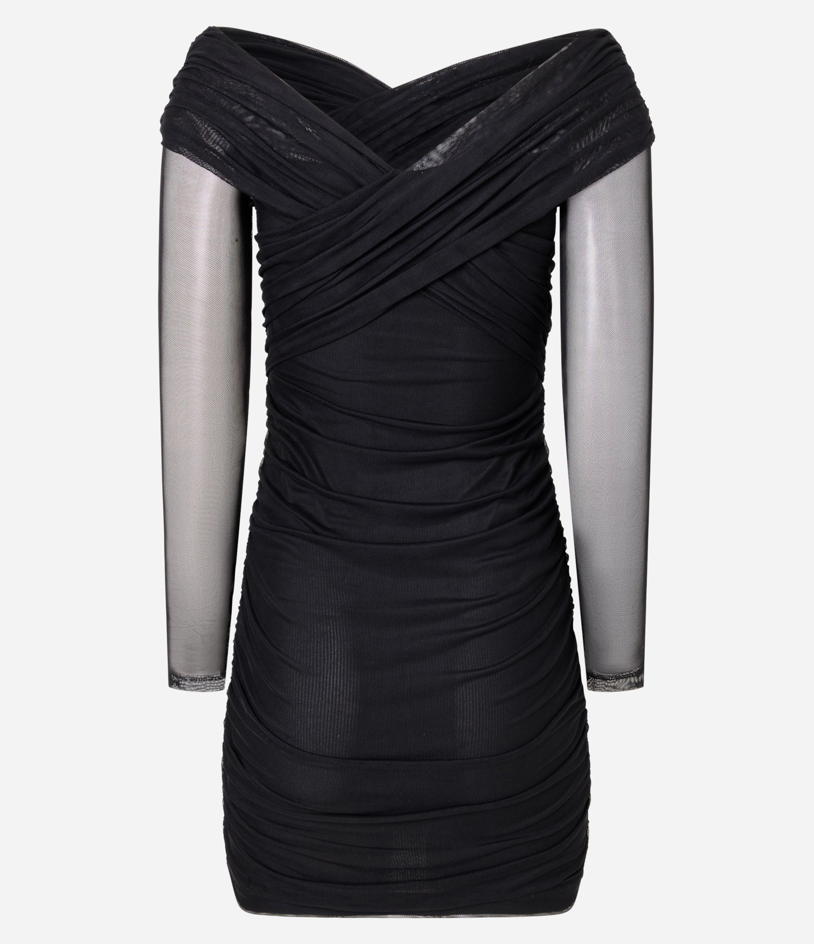 Vestido em Tule com Decote Ombro e Ombro Transpassado Preto 2