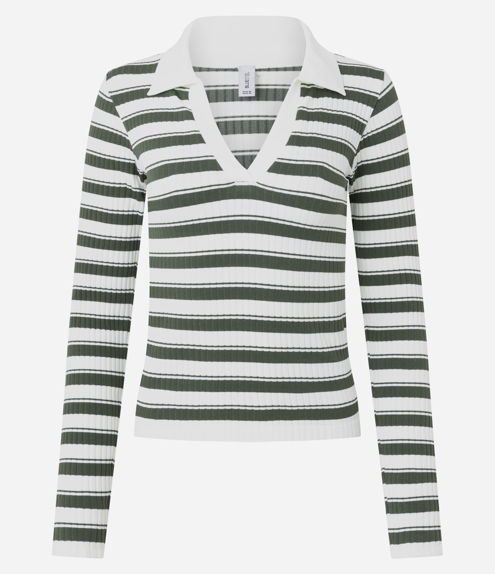 Blusa Seamless Listrada em Microfibra com Gola Polo Verde 5