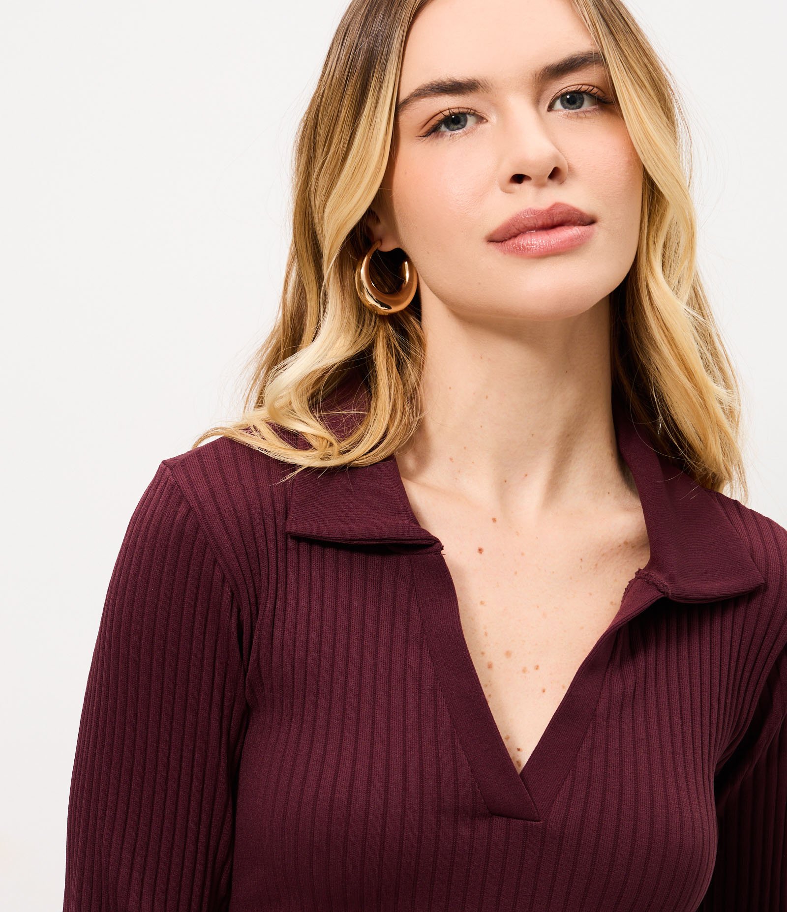 Blusa Seamless Manga Longa em Microfibra com Gola Polo Vinho 3