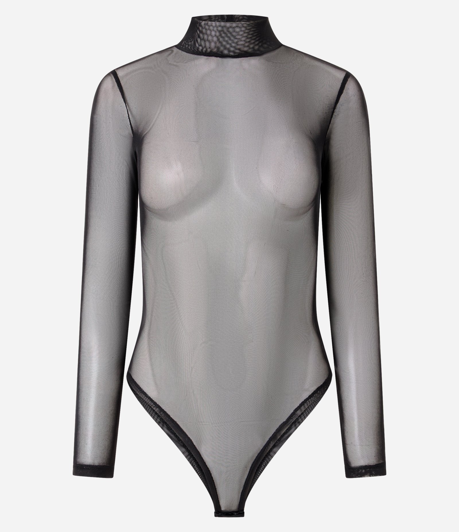 Body em Tule com Gola Alta e Manga Longa Preto 5