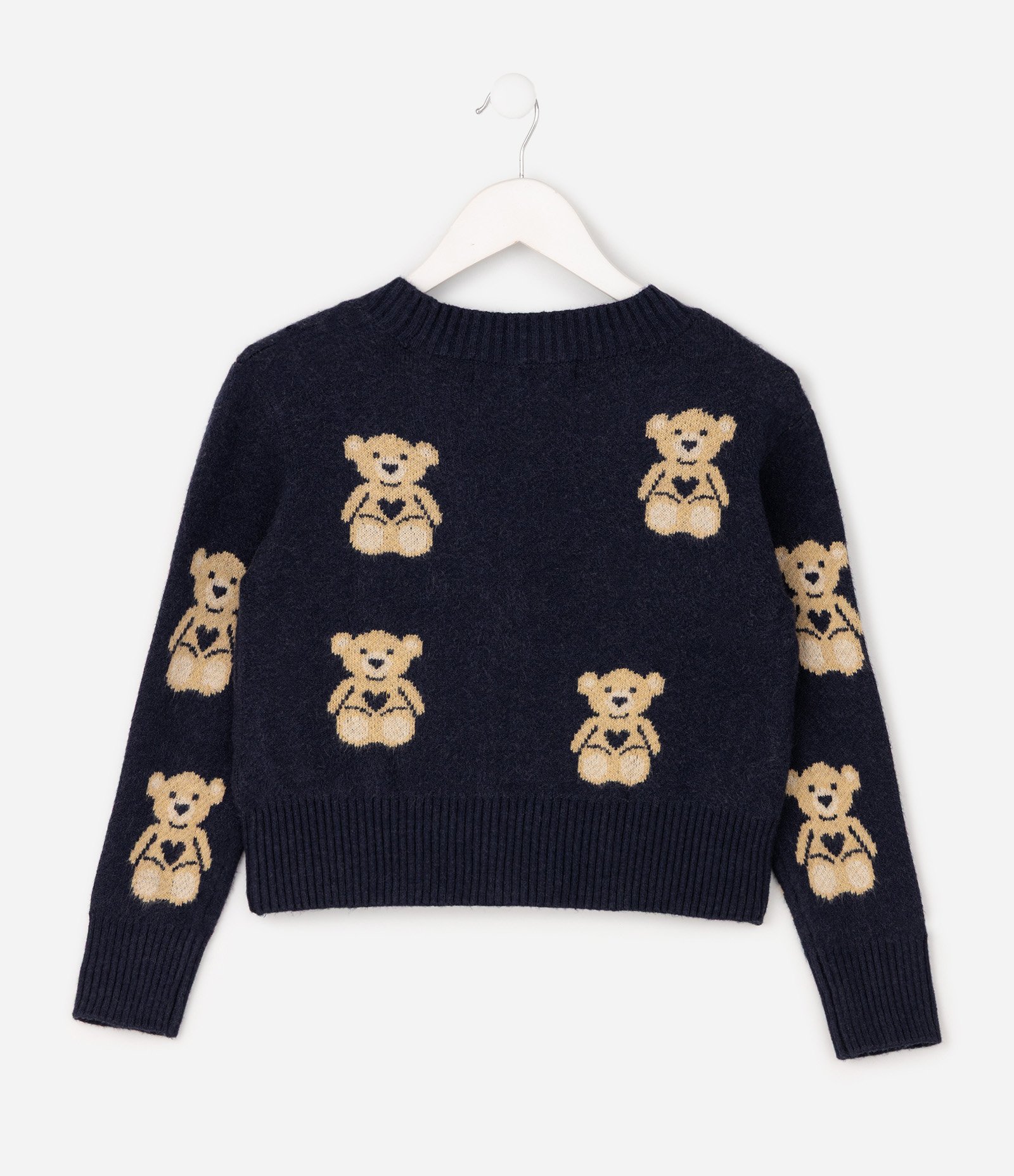 Cardigan Infantil em Jacquard com Estampa de Ursinhos - Tam 5 a 14 Anos Azul 3