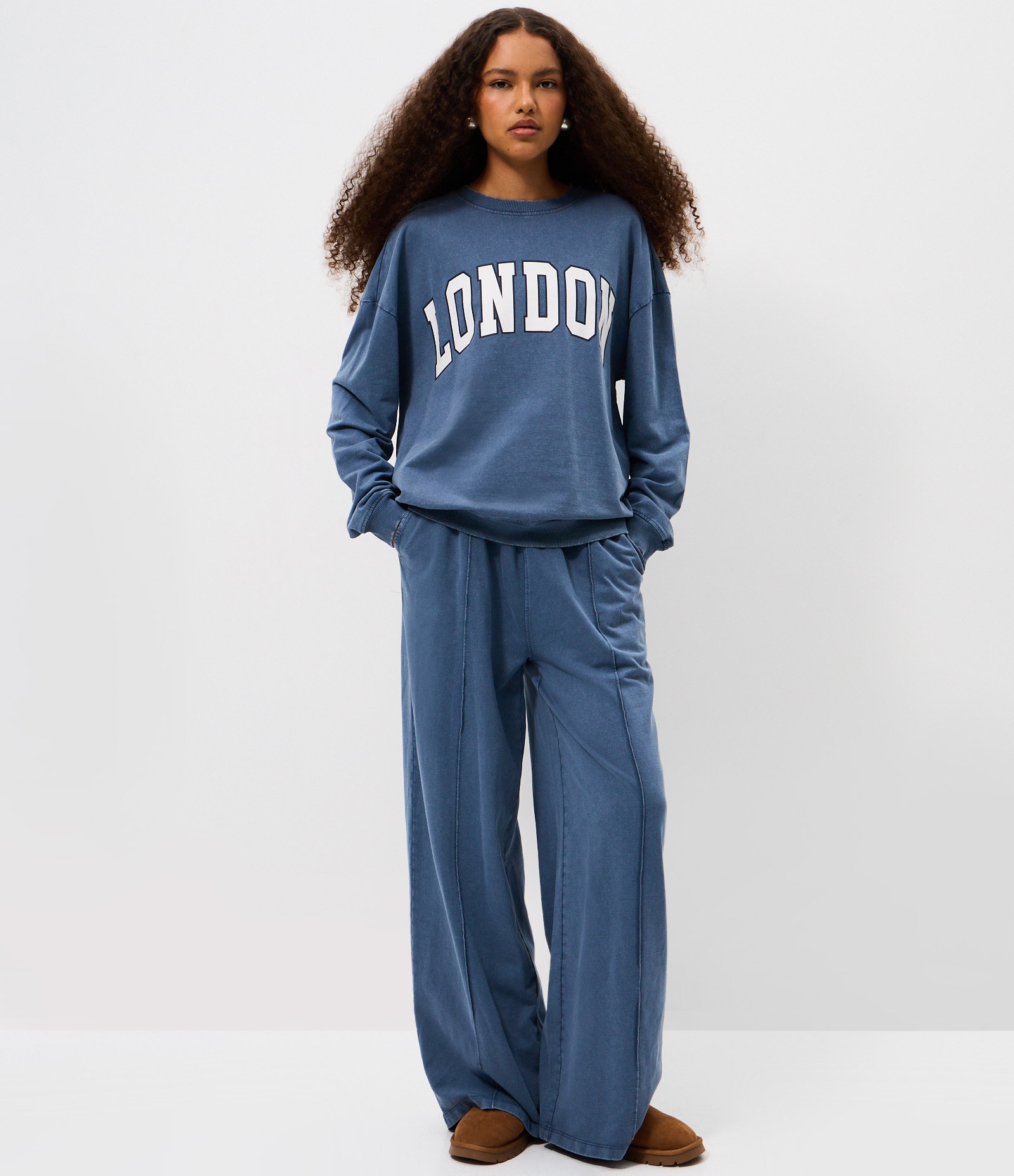 Moletom em Fleece com Lettering London Azul 2