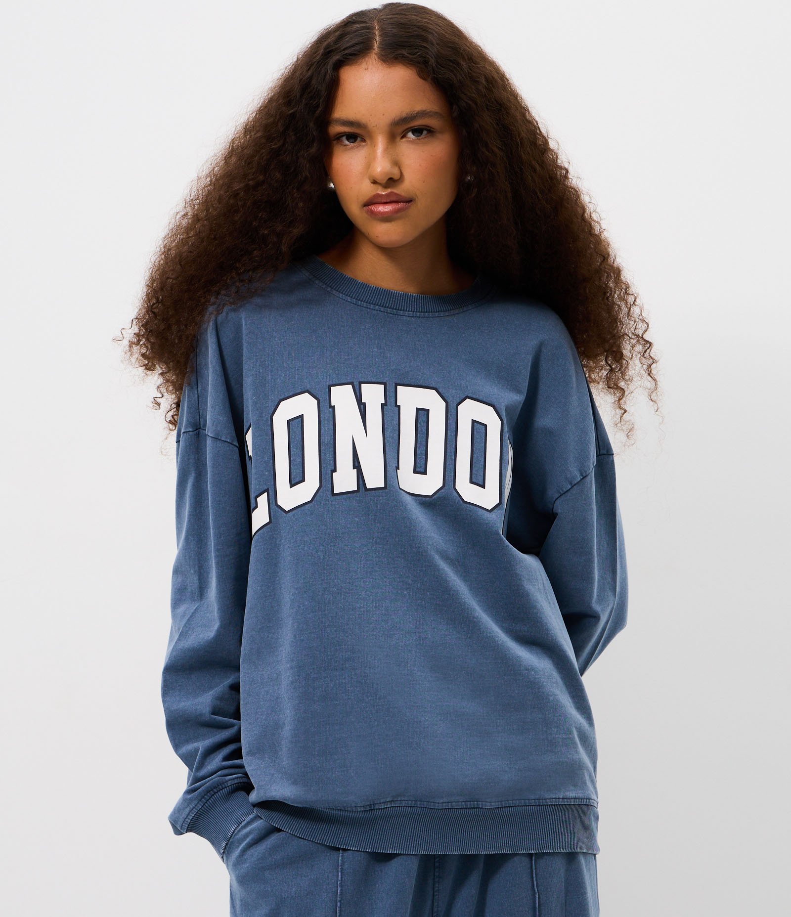 Moletom em Fleece com Lettering London Azul 3