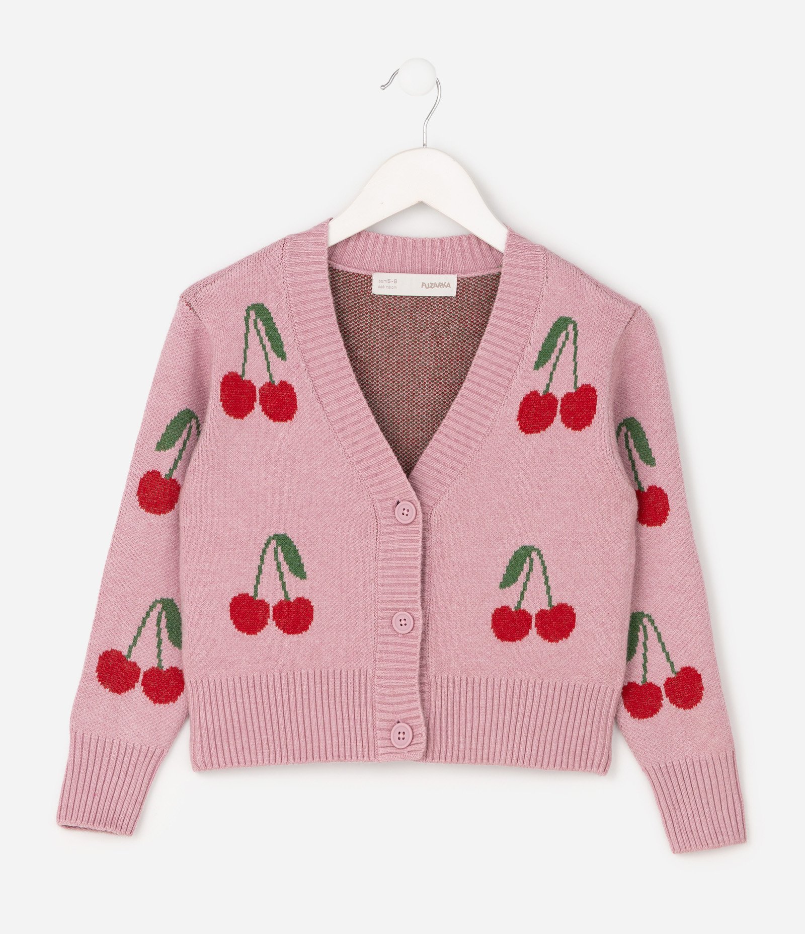 Cardigan Retilínea Jacquard Estampa Cereja - Tam 5 a 14 Anos Rosa 2