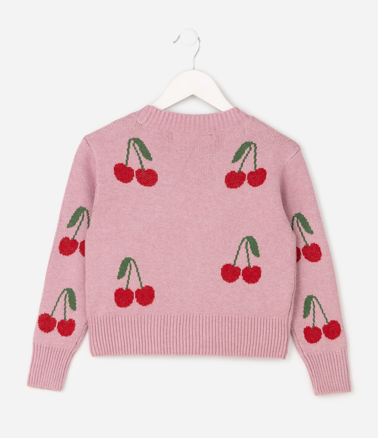 Cardigan Retilínea Jacquard Estampa Cereja - Tam 5 a 14 Anos Rosa 3