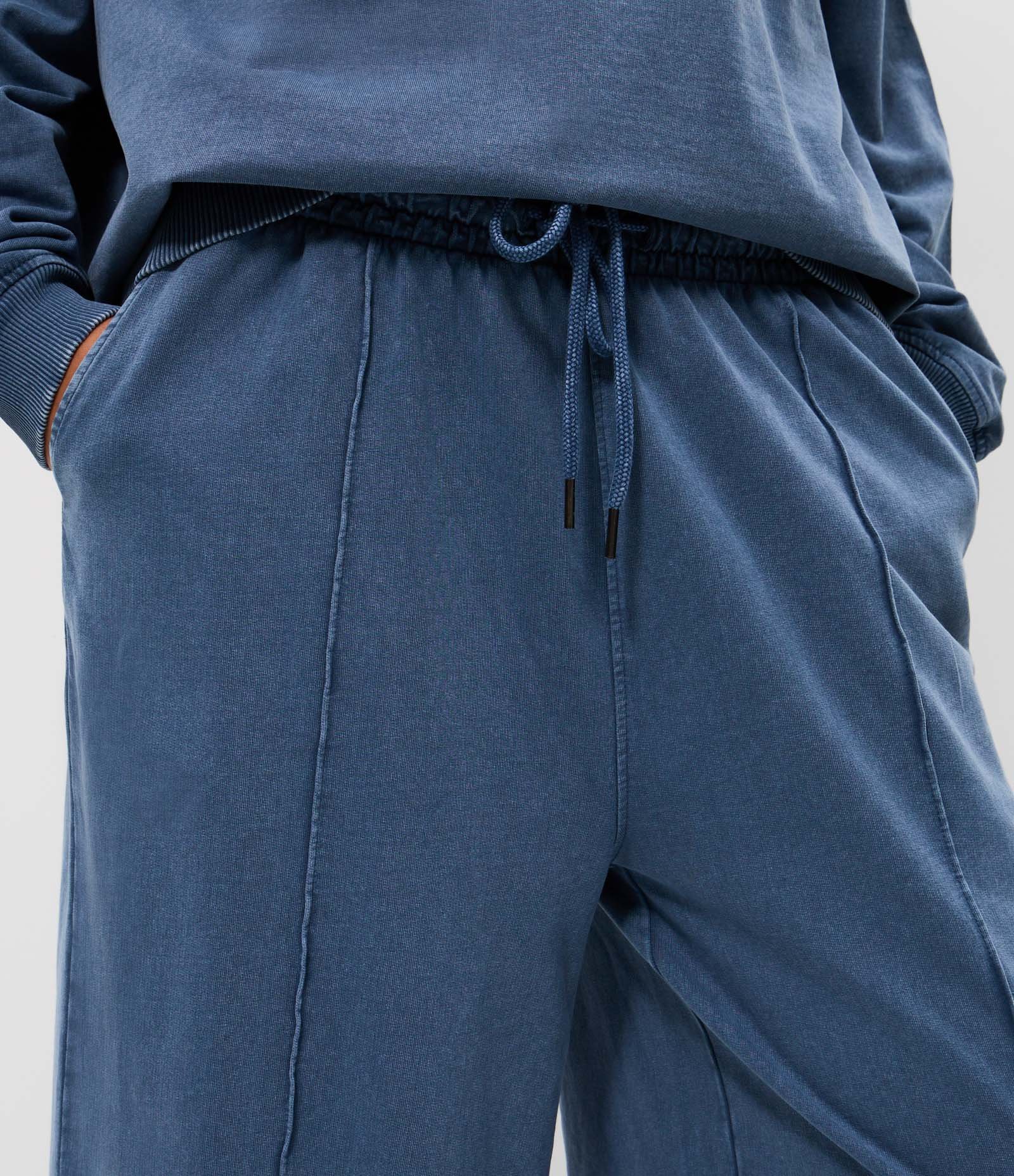 Calça em Moletom Lavado com Cós com Amarração Azul 3