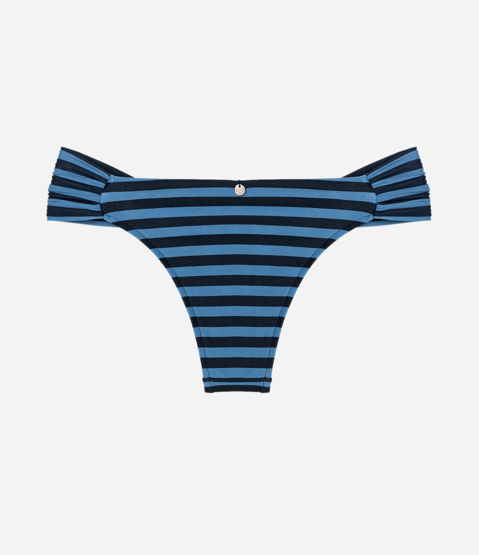 Biquíni Calcinha em Microfibra com Lateral Drapeada e Estampa de Listras Azul/Preto 5