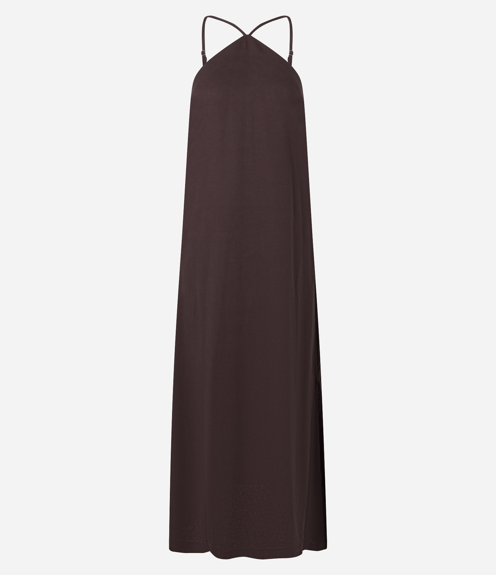 Vestido Midi em Viscolinho com Decote Halter e Fendas Laterais Bordô 5