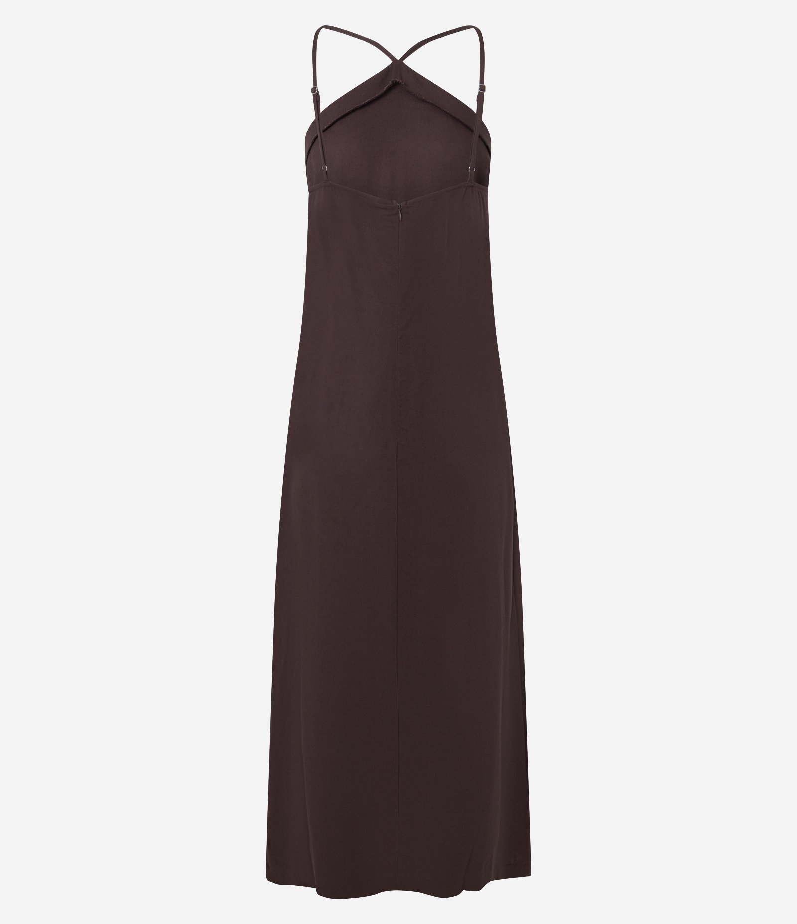 Vestido Midi em Viscolinho com Decote Halter e Fendas Laterais Bordô 7