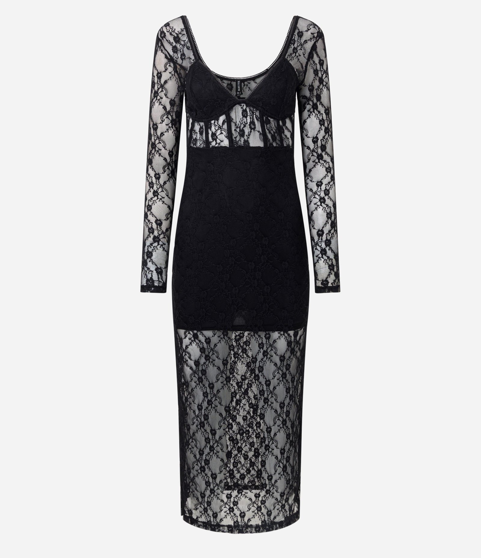 Vestido New Midi em Renda com Transparência Preto 5