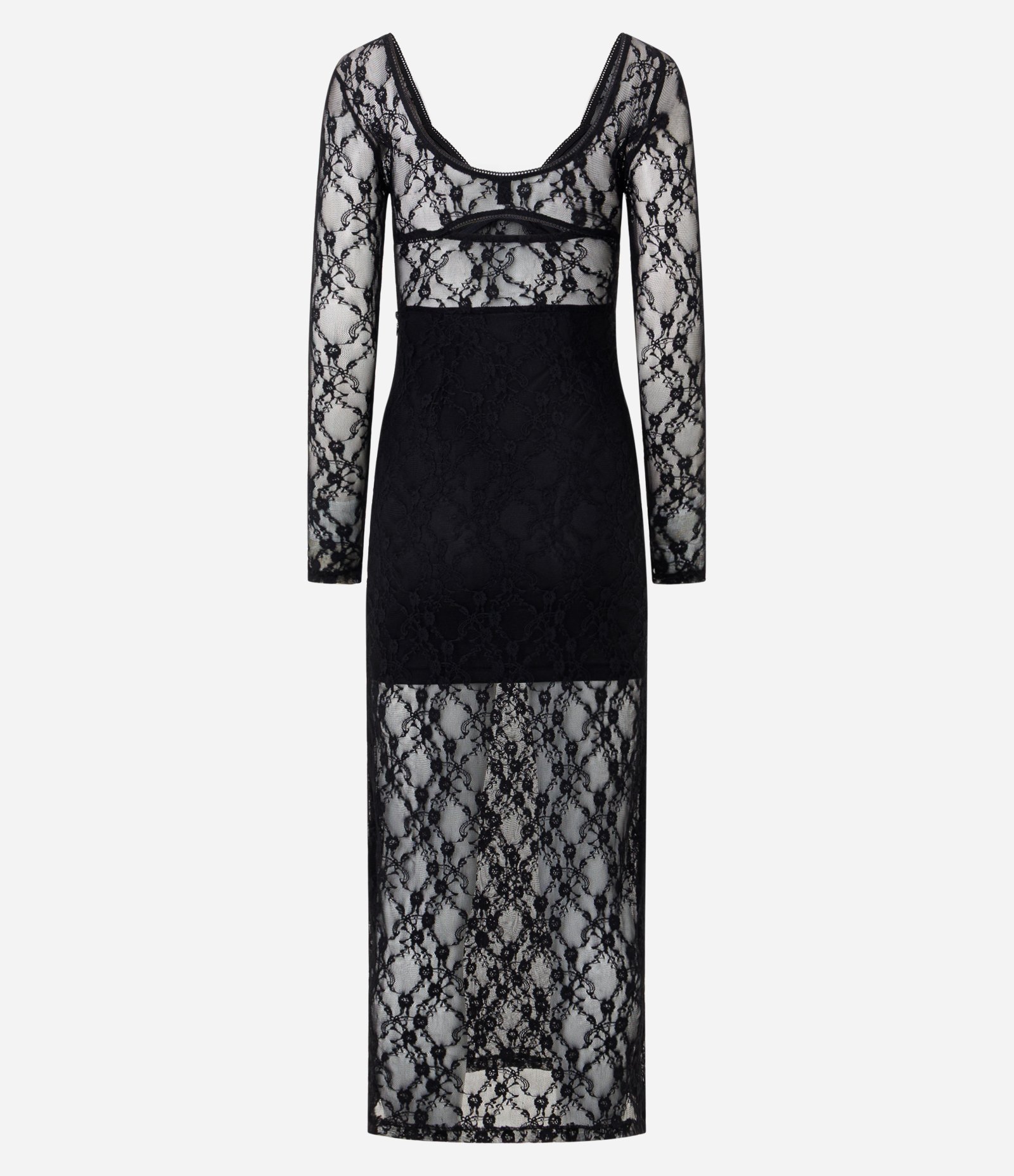 Vestido New Midi em Renda com Transparência Preto 7