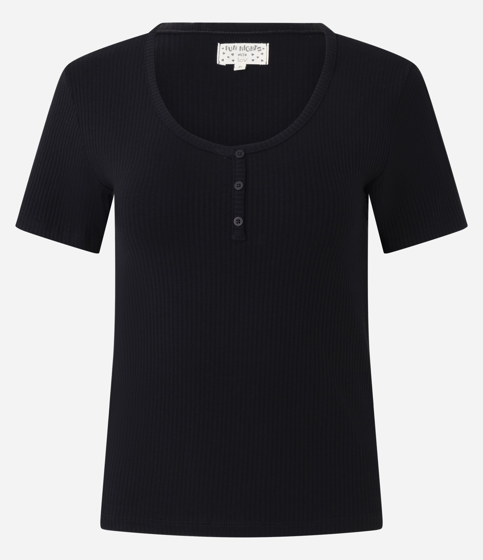 Blusa de Pijama em Ribana com Botões no Decote Preto 4