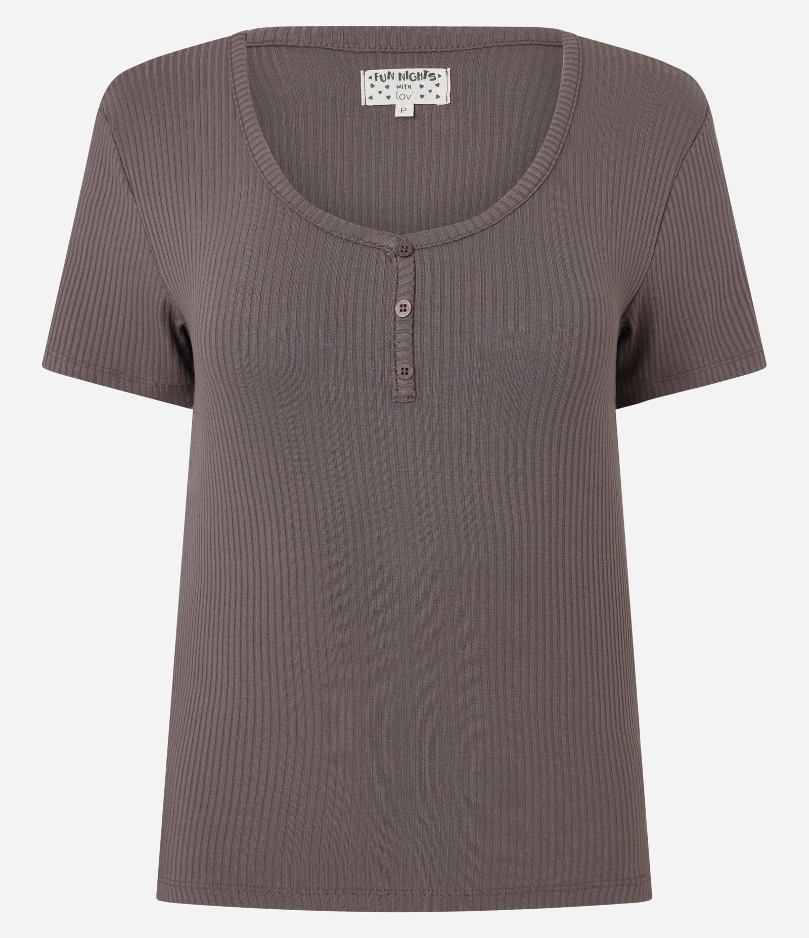 Blusa de Pijama em Ribana com Botões no Decote Marrom 4