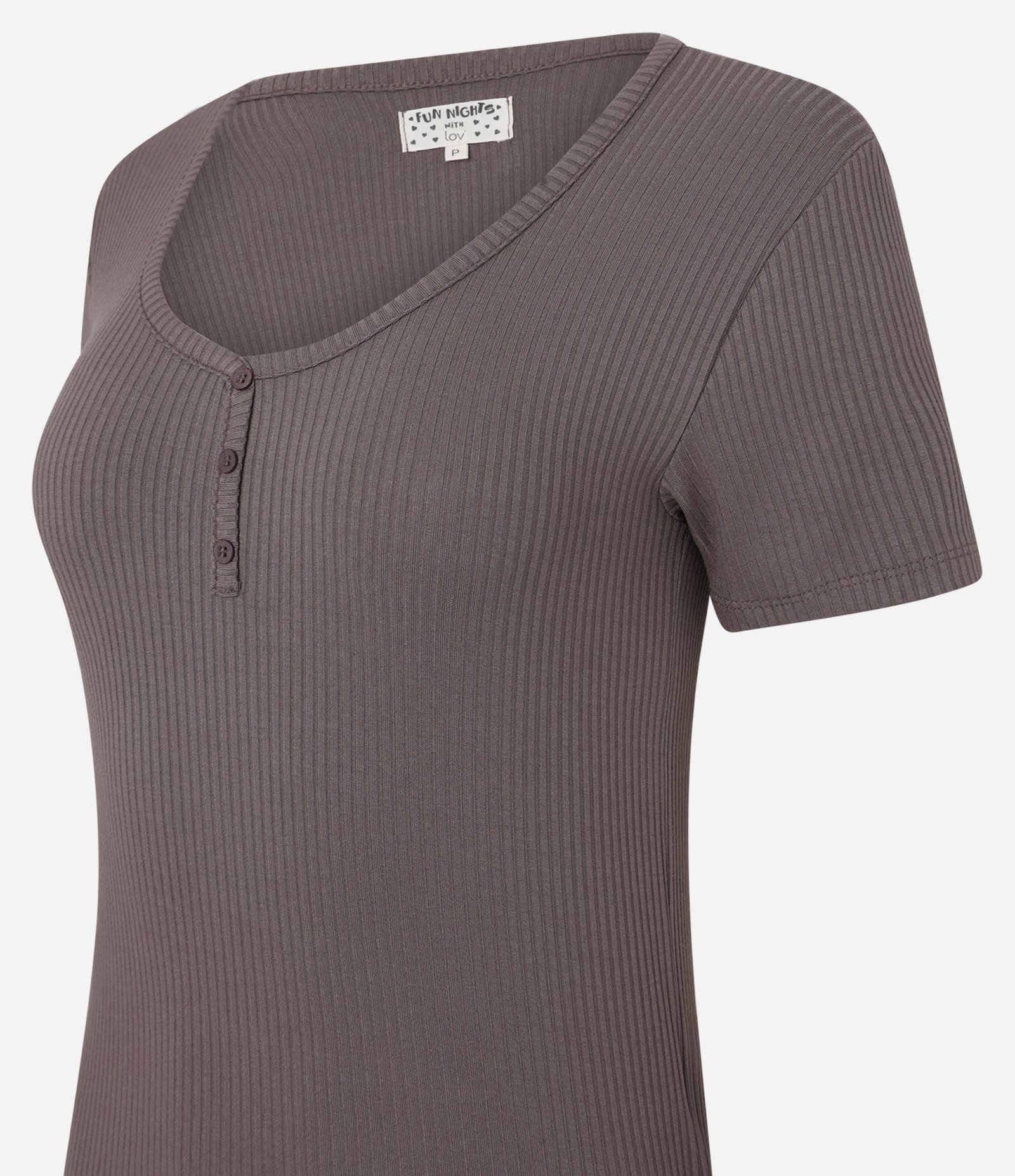 Blusa de Pijama em Ribana com Botões no Decote Marrom 6